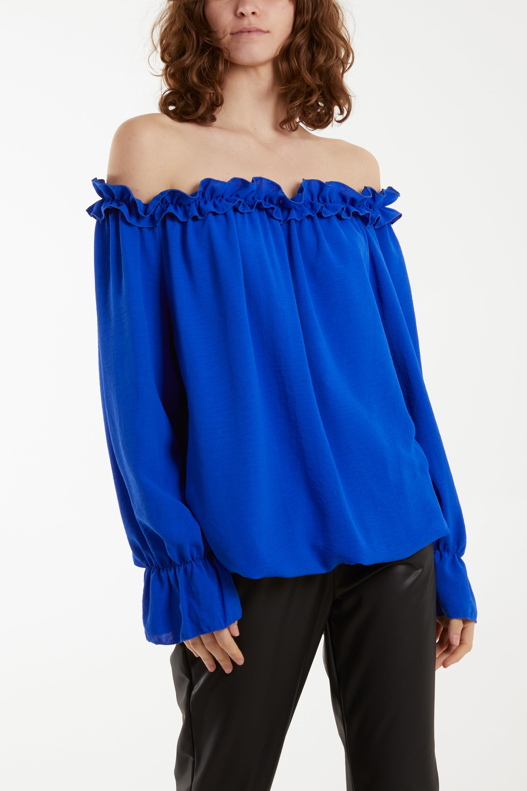 Bardot Ruffle Bubble Hem Blouse Tops WearAll Royal Blue One Size