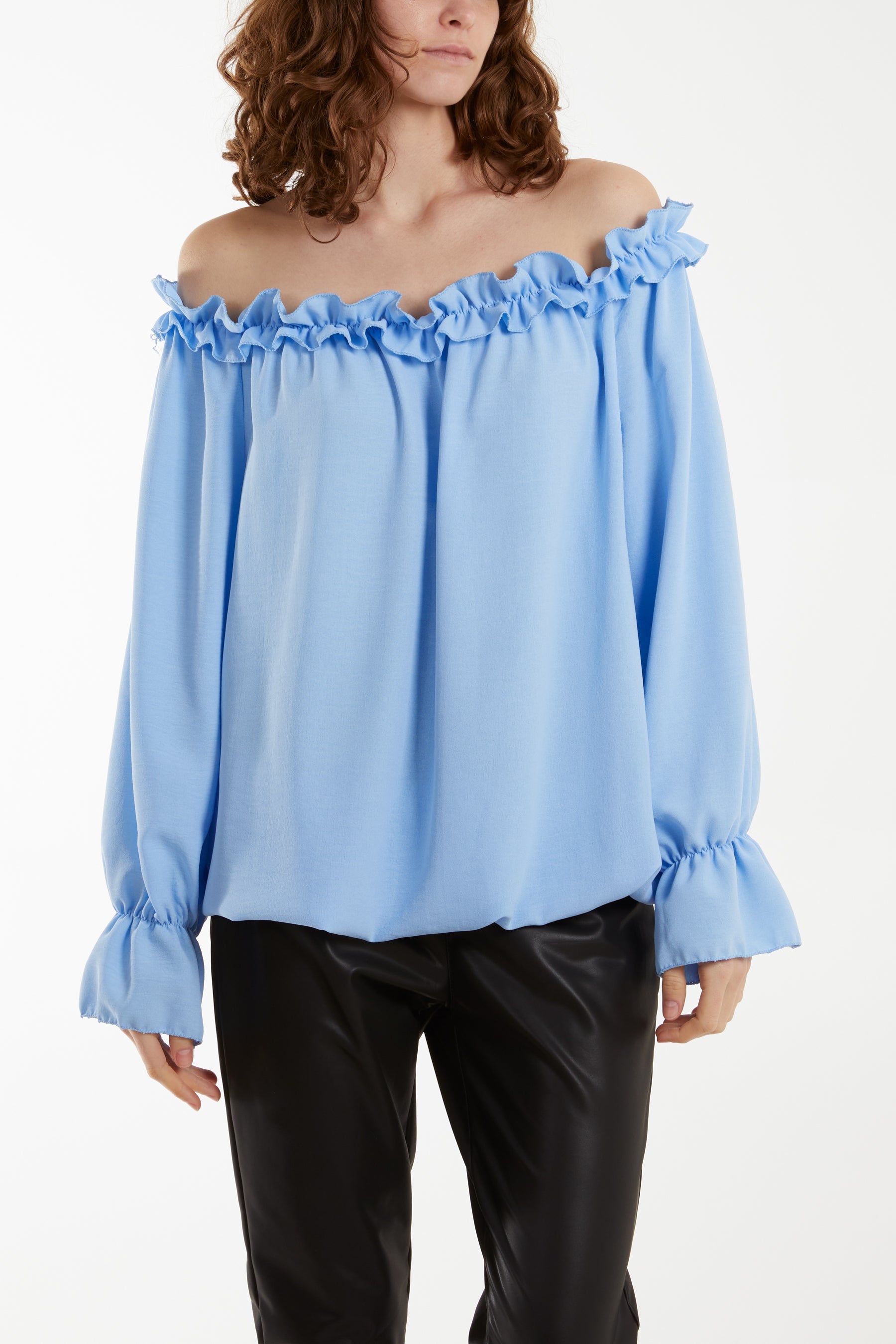Bardot Ruffle Bubble Hem Blouse Tops WearAll Light Blue One Size