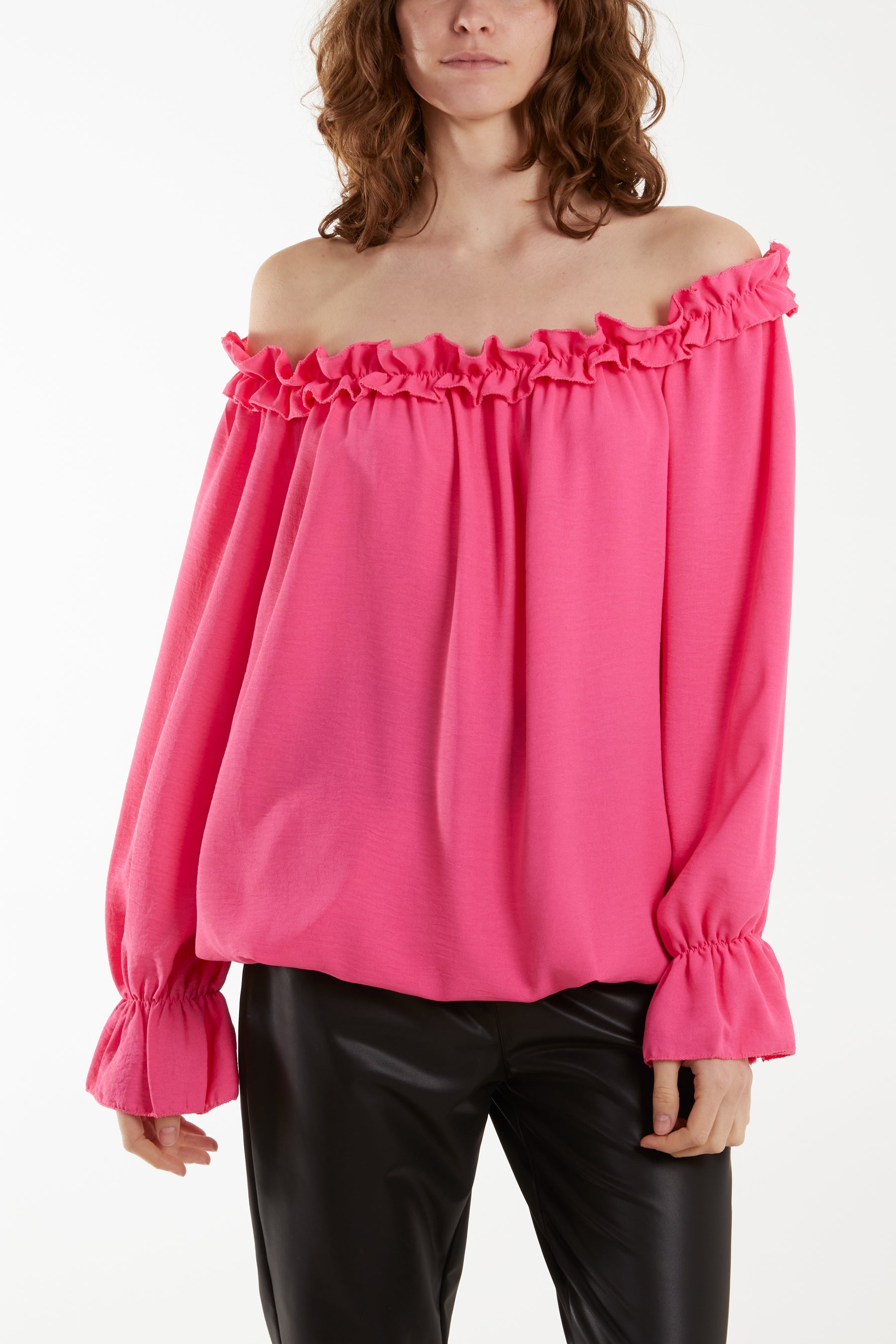 Bardot Ruffle Bubble Hem Blouse Tops WearAll Hot Pink One Size