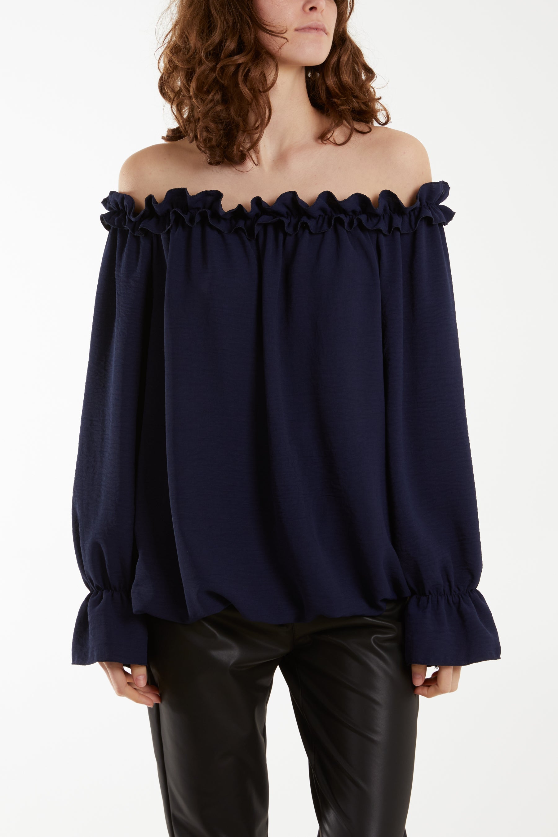 Bardot Ruffle Bubble Hem Blouse Tops WearAll Navy One Size