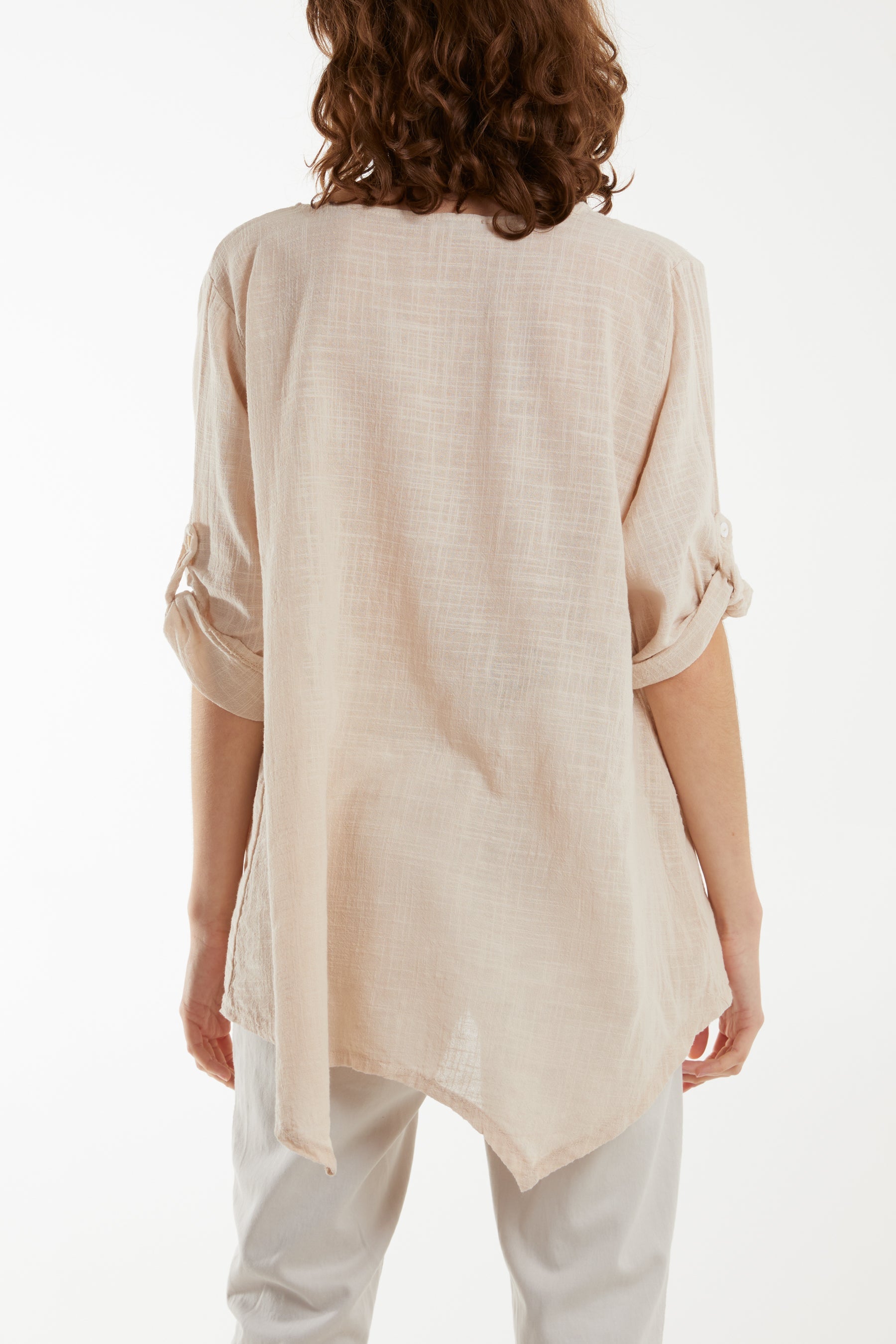 Pure Cotton Asymmetric Hem Pocket Top Blouses WearAll