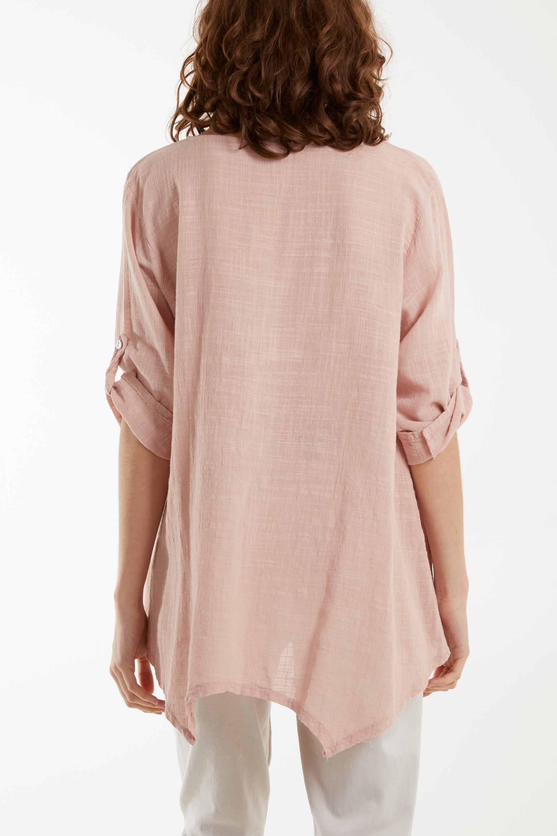 Pure Cotton Asymmetric Hem Pocket Top Blouses WearAll