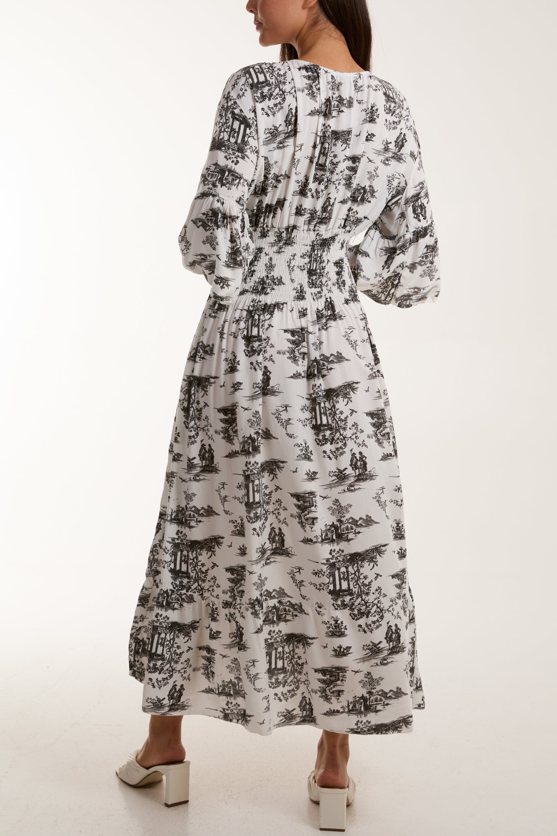 Toile De Jouy Shirred Bodice Midi Dress Dresses WearAll