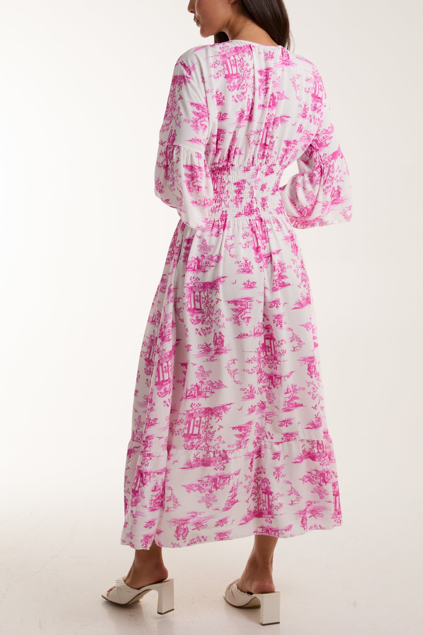 Toile De Jouy Shirred Bodice Midi Dress Dresses WearAll