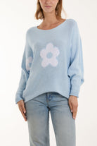 Daisies High Low Batwing Jumper Jumpers WearAll Light Blue One Size