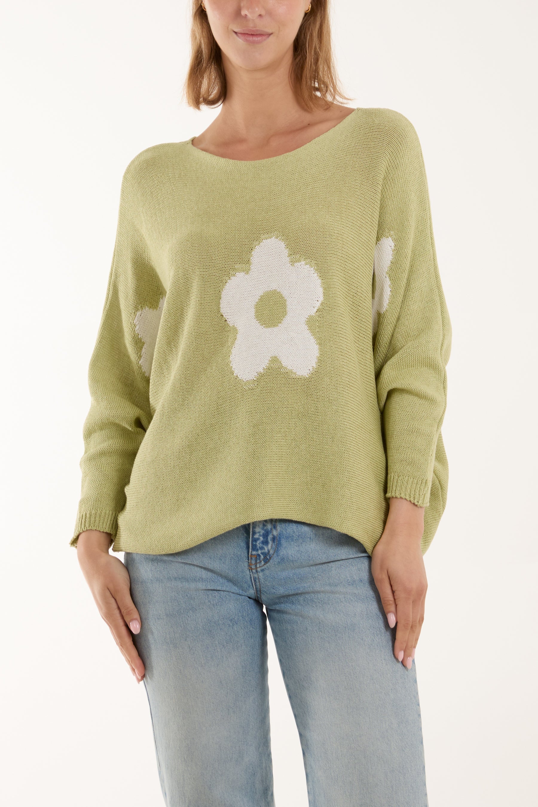 Daisies High Low Batwing Jumper Jumpers WearAll Sage One Size