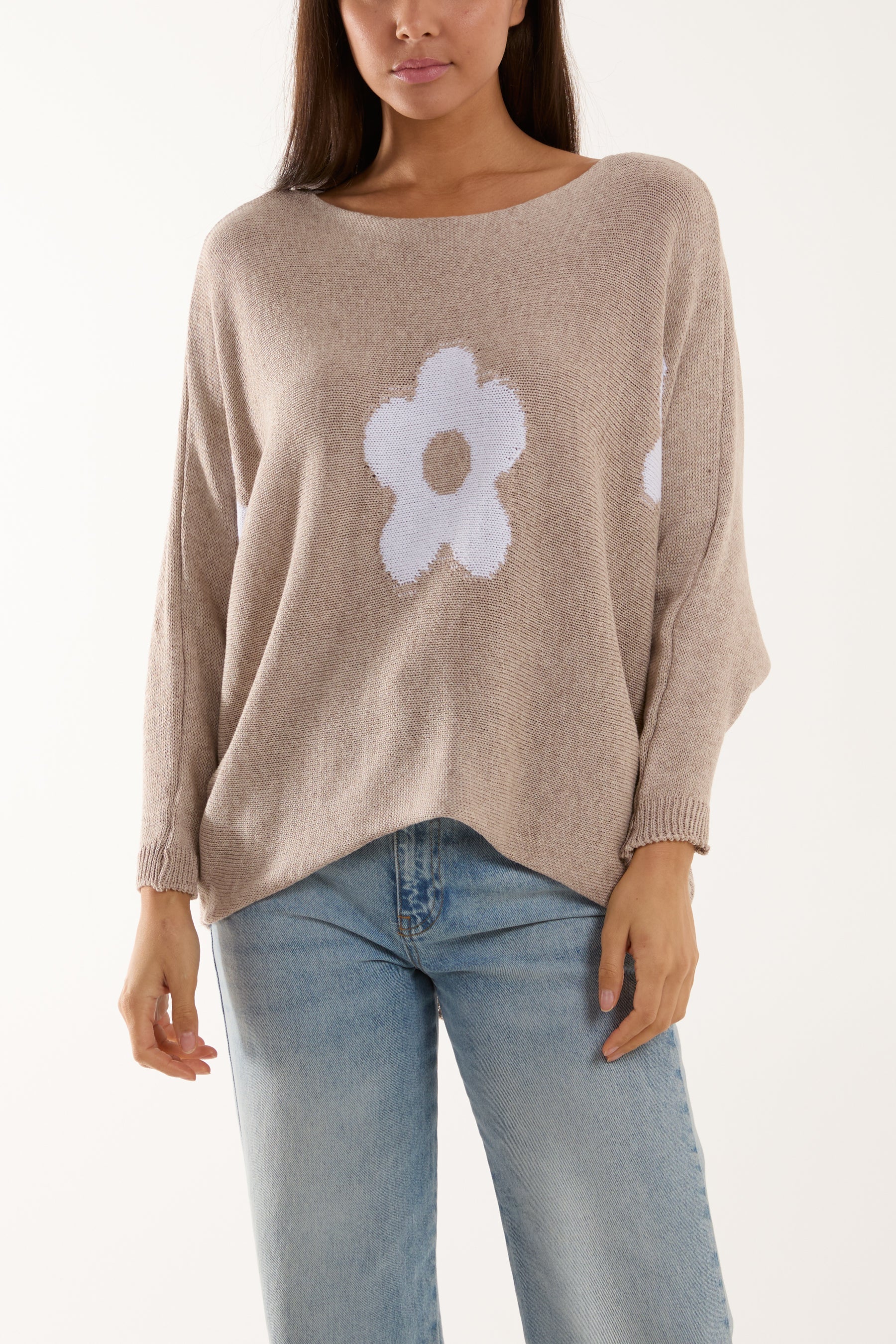 Daisies High Low Batwing Jumper Jumpers WearAll Mocha One Size