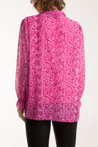 Pleated Tie Neck Sheer Floral Blouse Blouses WearAll