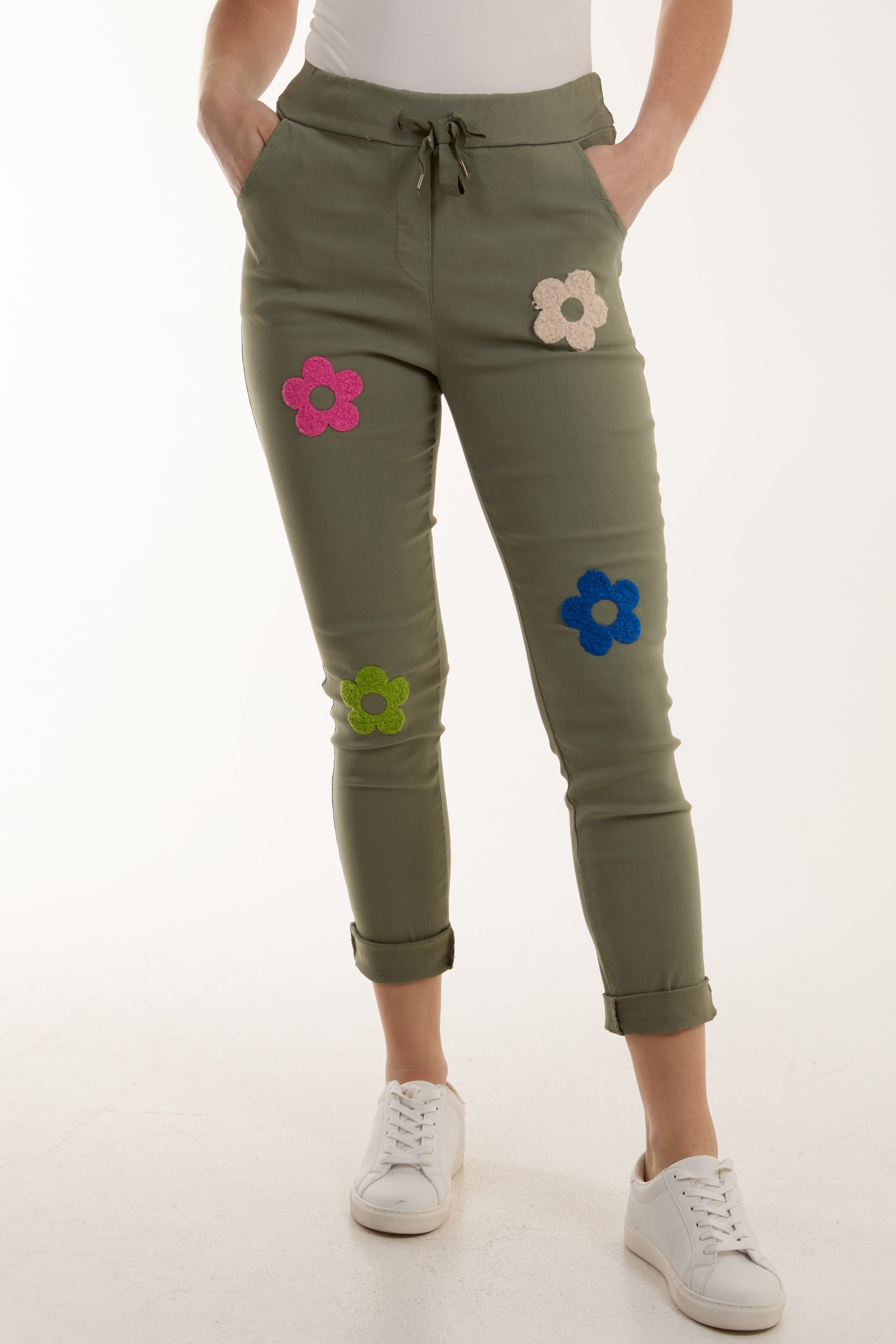 Floral Magic Drawstring Crushed Trousers Trousers WearAll Khaki One Size