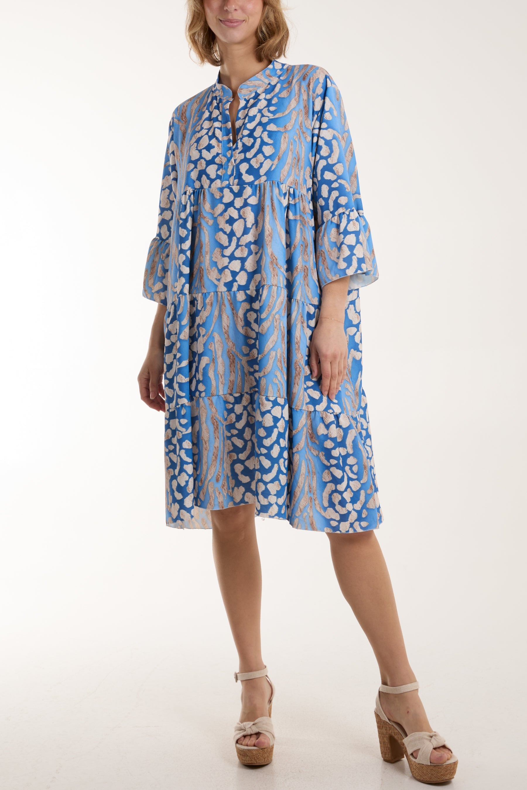 Colourful Leopard Print Tiered Smock Dress Dresses WearAll Light Blue One Size