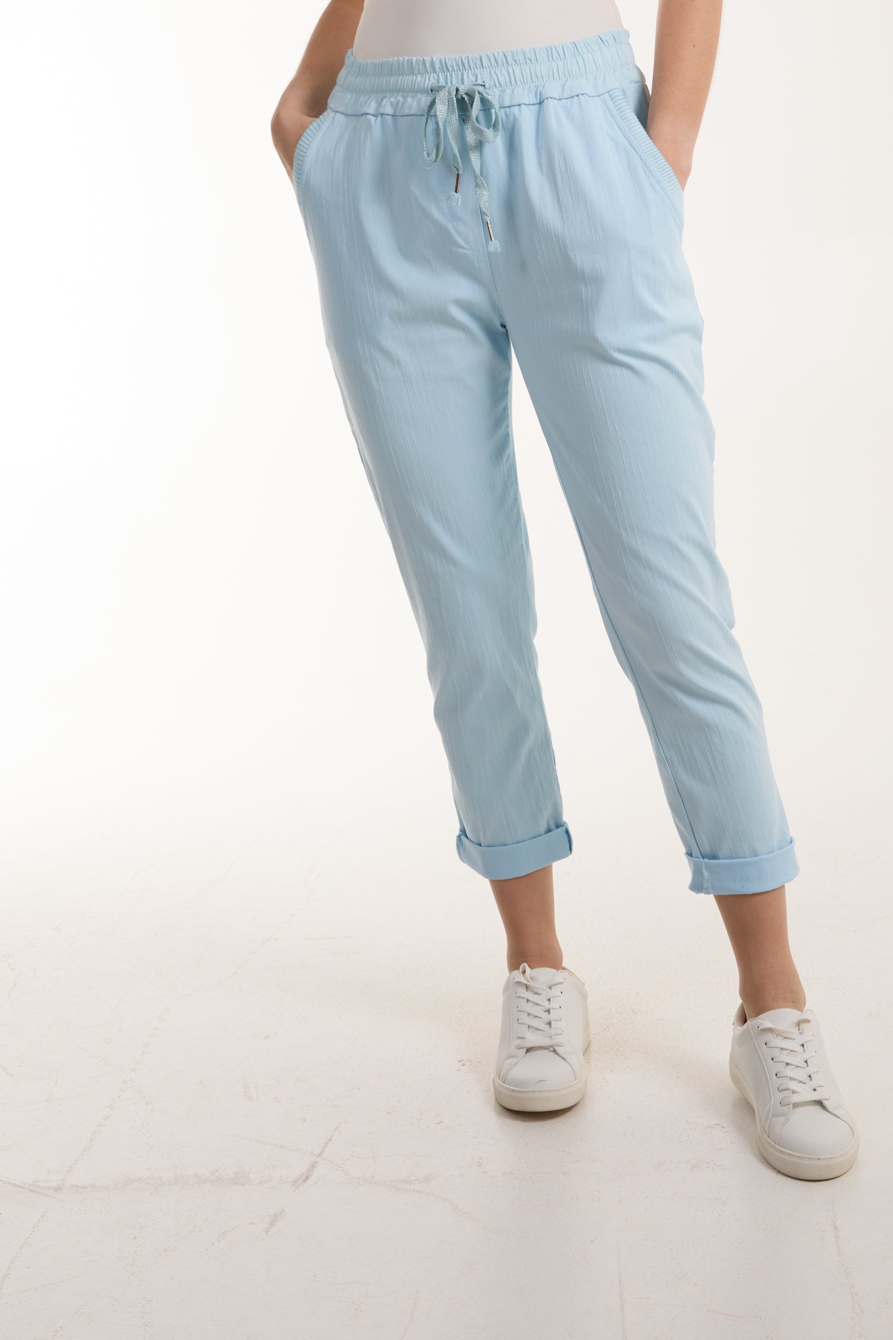 Texture Stripe Pocket Panel Trousers Trousers WearAll Light Blue One Size
