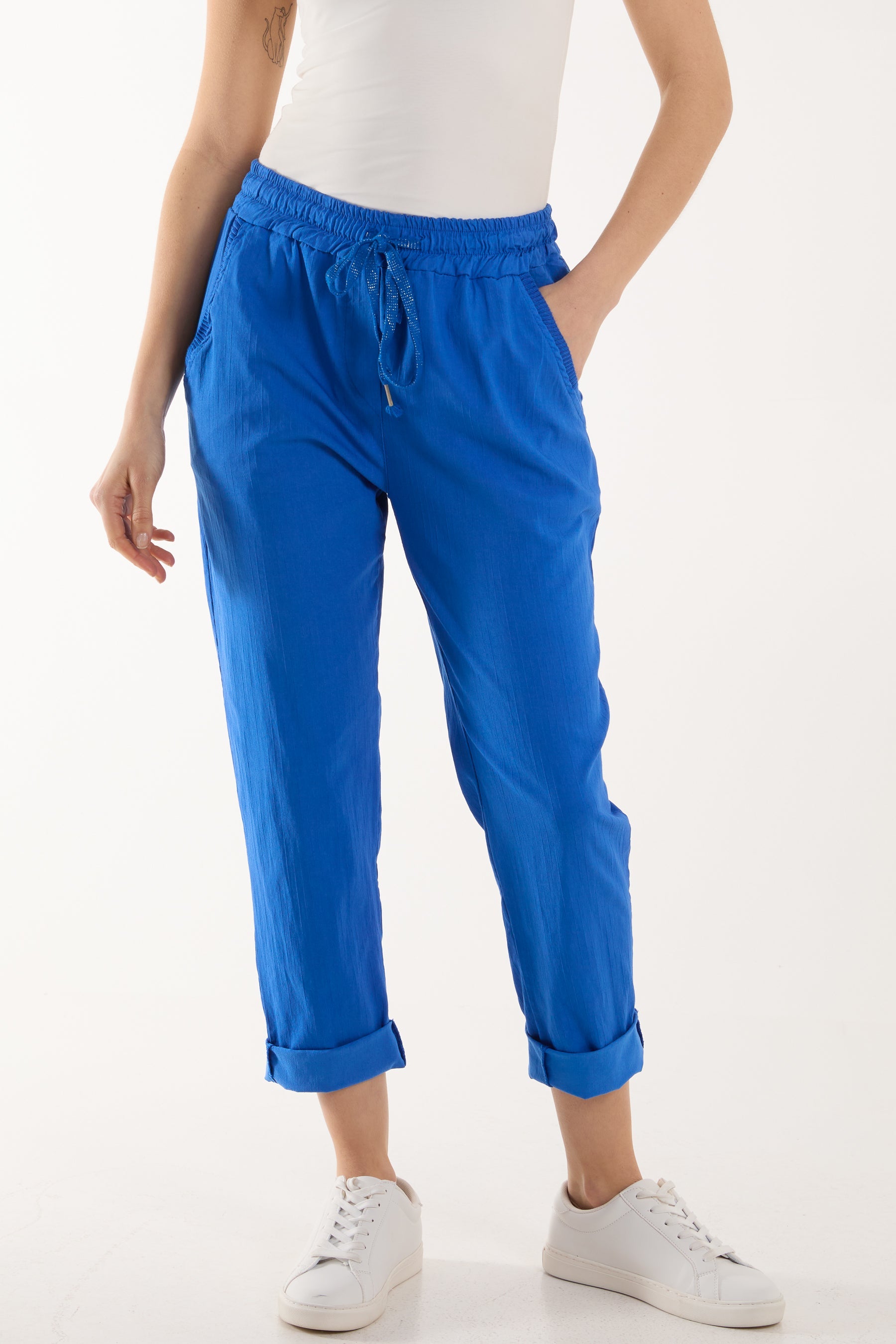 Texture Stripe Pocket Panel Trousers Trousers WearAll Royal Blue One Size