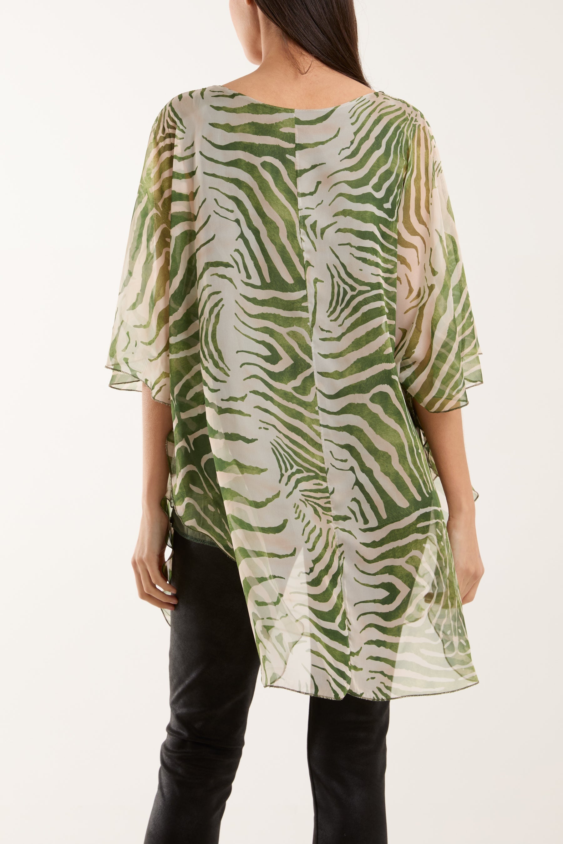 Zebra Print Sheer Long Blouse Blouses WearAll