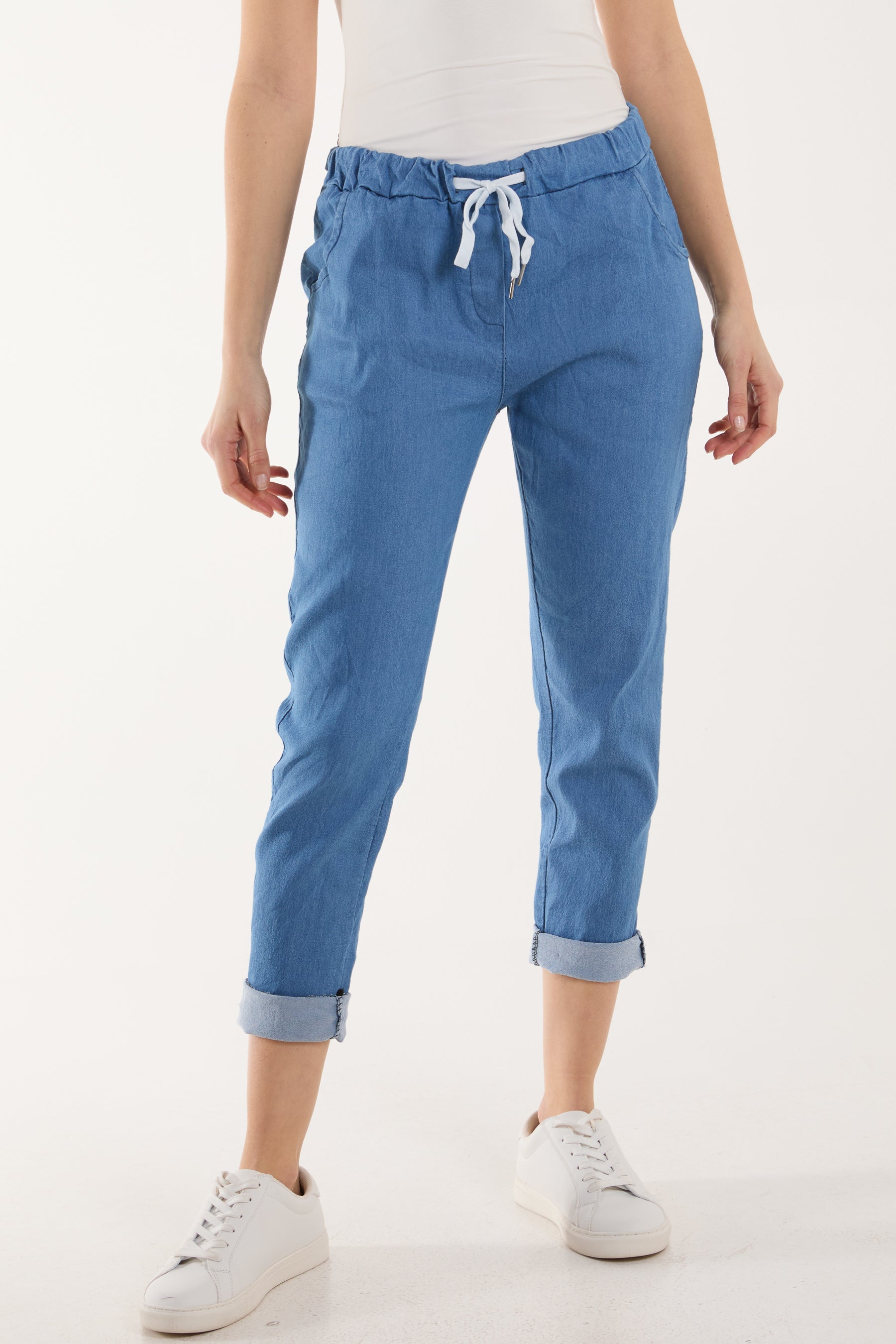 Magic Crushed Denim Trouser Trousers WearAll Mid Denim One Size