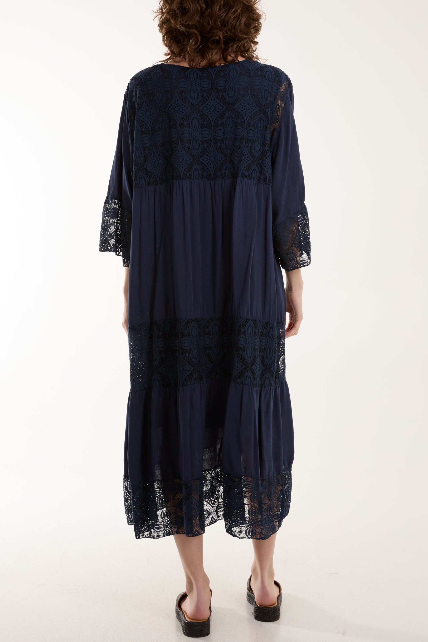 Lace Smock Tiered Midi Dress Dresses WearAll