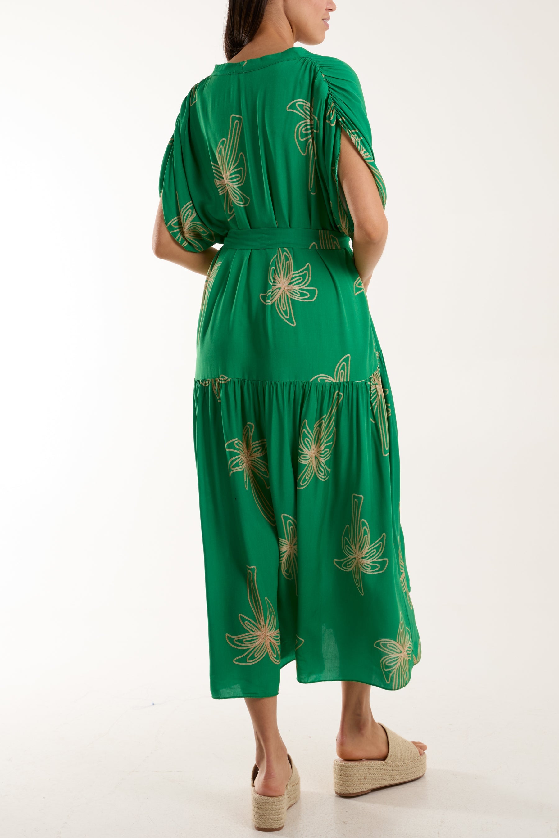 Palm Tree Belted Tiered Midi Dress Dresses WearAll