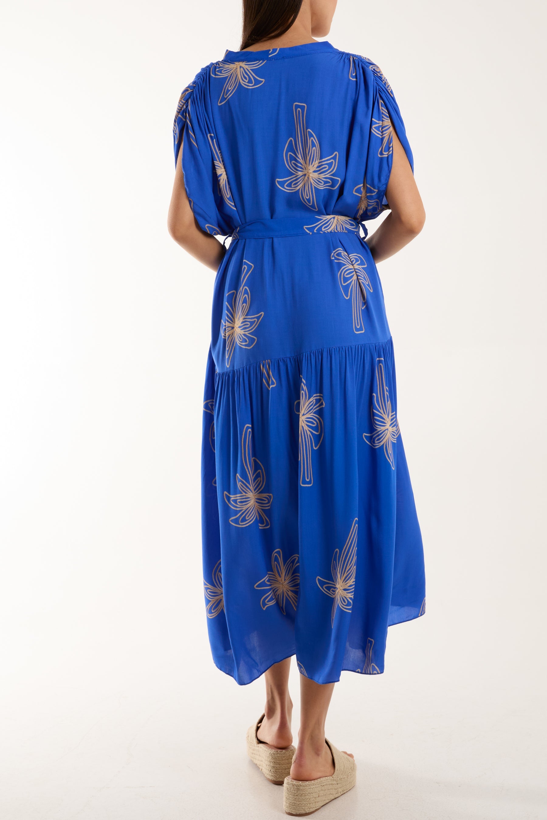 Palm Tree Belted Tiered Midi Dress Dresses WearAll