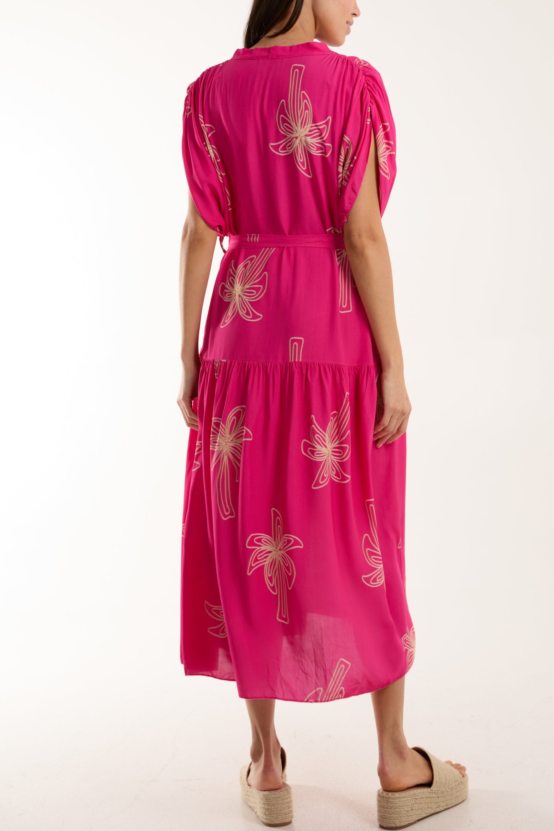 Palm Tree Belted Tiered Midi Dress Dresses WearAll