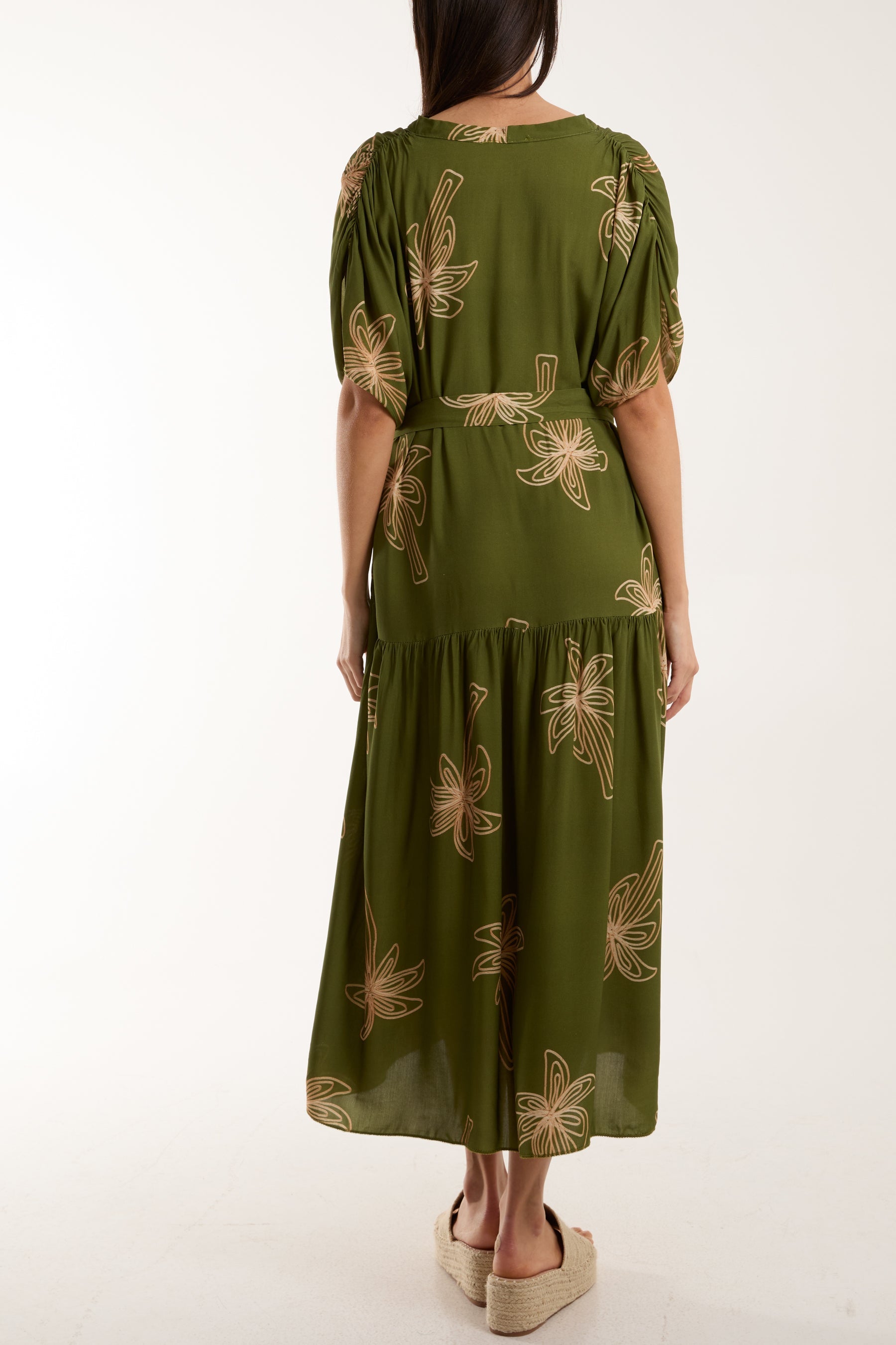 Palm Tree Belted Tiered Midi Dress Dresses WearAll