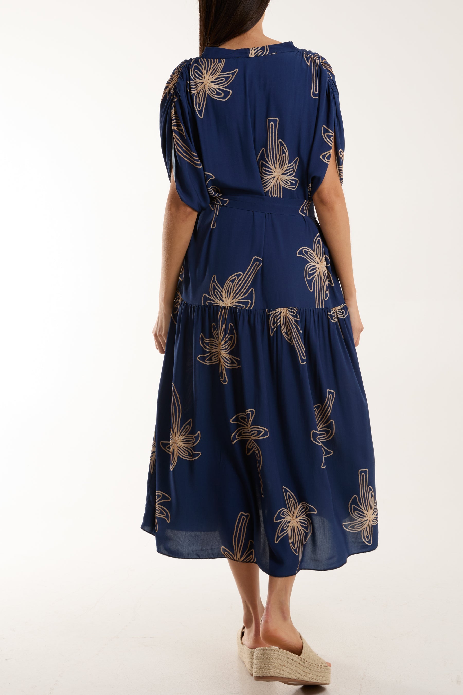 Palm Tree Belted Tiered Midi Dress Dresses WearAll