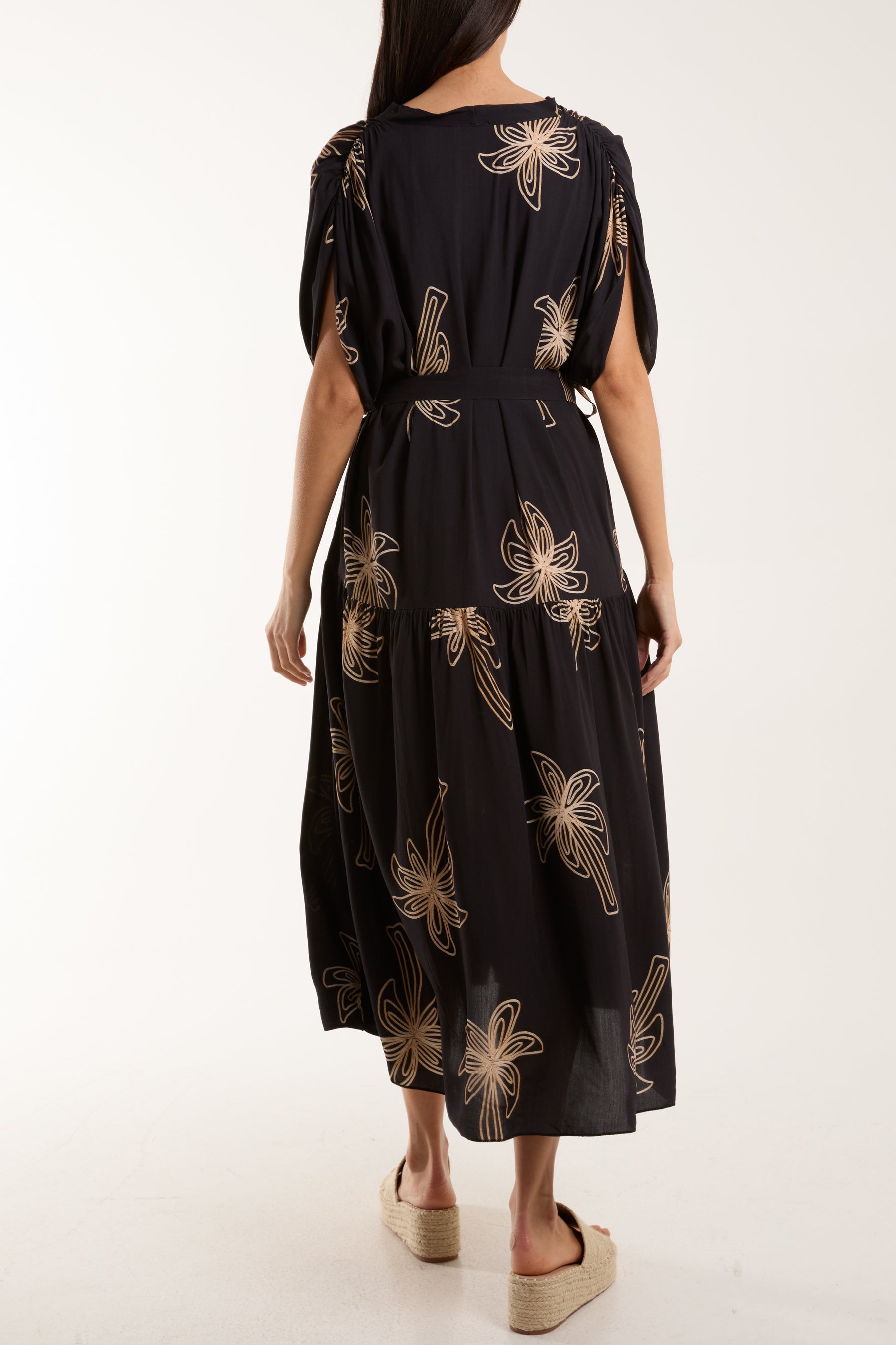 Palm Tree Belted Tiered Midi Dress Dresses WearAll