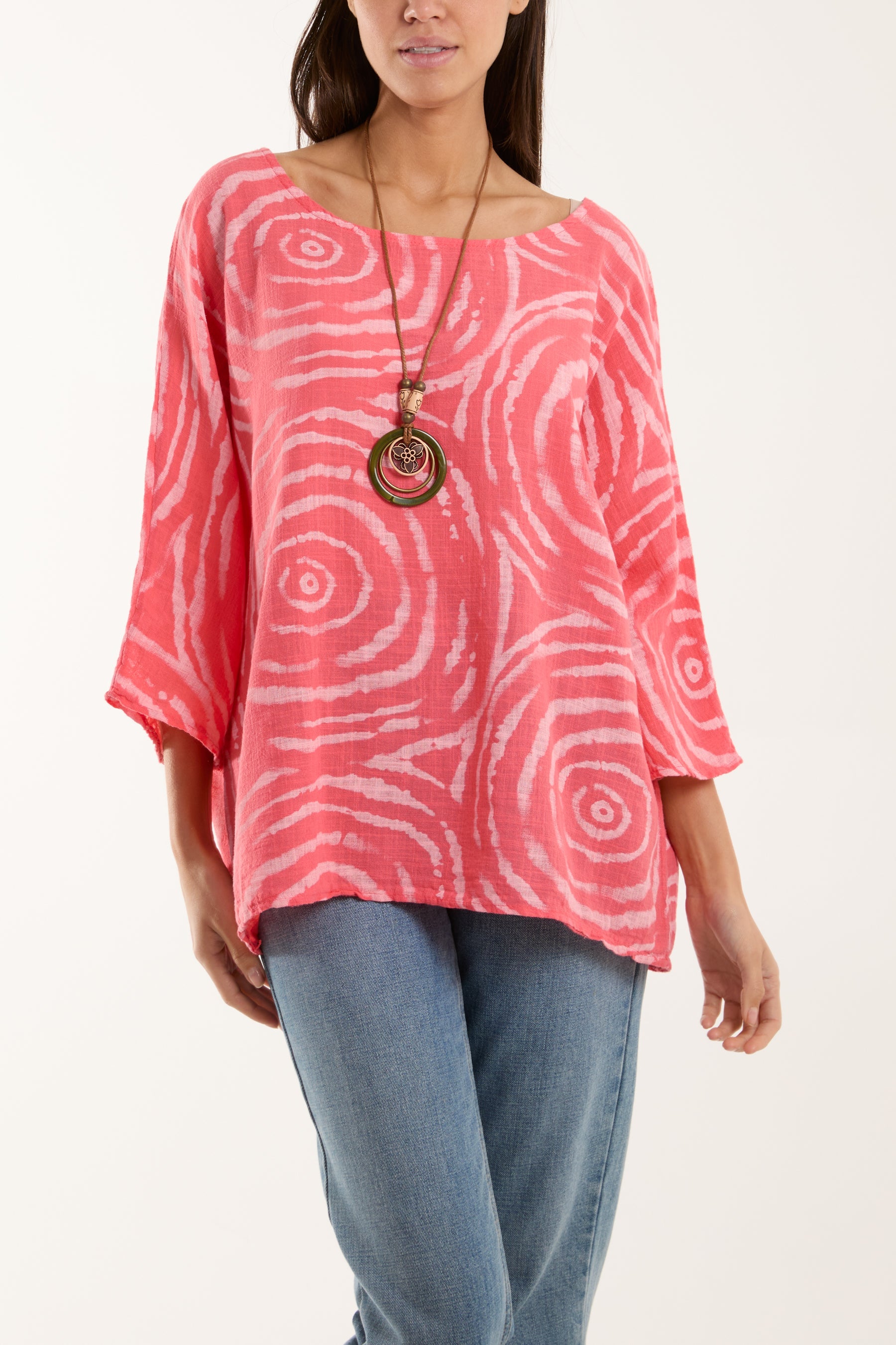 Swirl Necklace 3/4 Sleeve Blouse Blouses WearAll Coral One Size