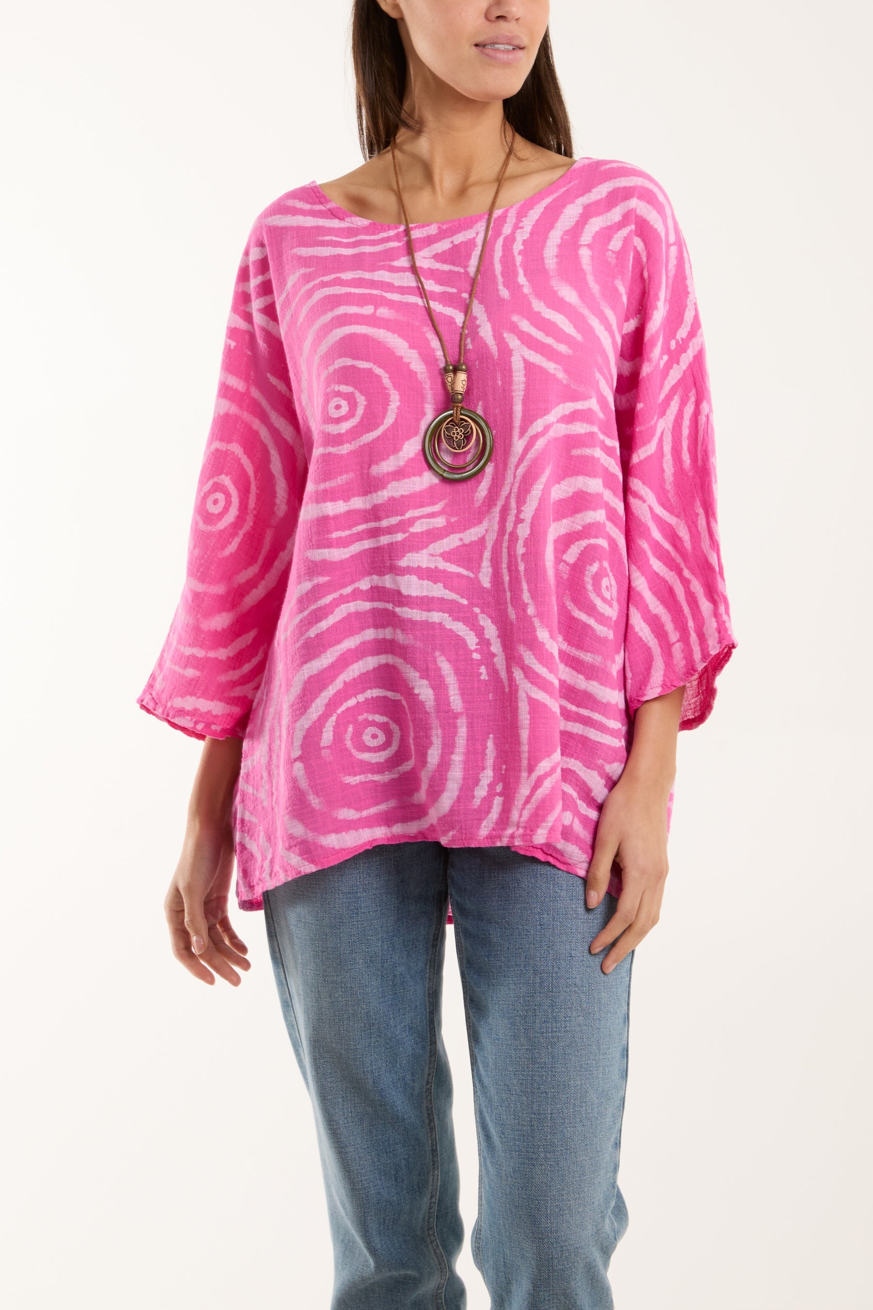 Swirl Necklace 3/4 Sleeve Blouse Blouses WearAll Pink One Size