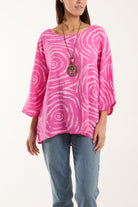 Swirl Necklace 3/4 Sleeve Blouse Blouses WearAll Pink One Size