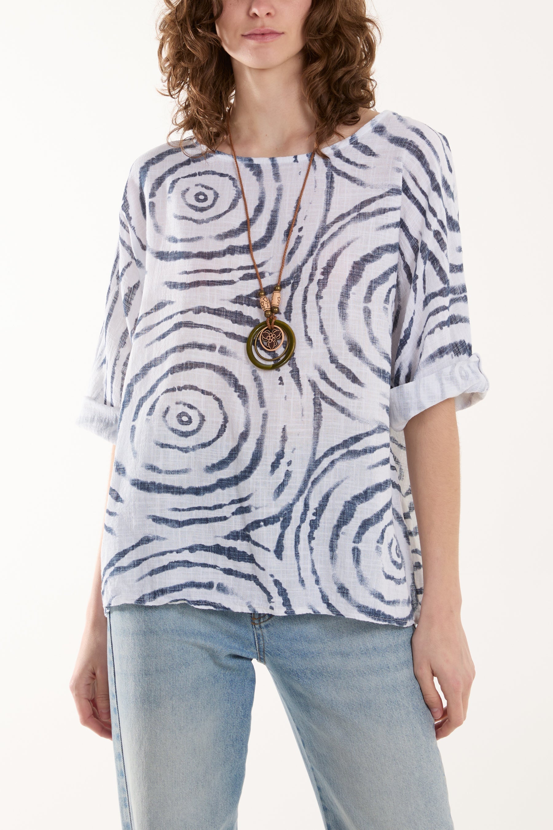 Swirl Necklace 3/4 Sleeve Blouse Blouses WearAll White One Size