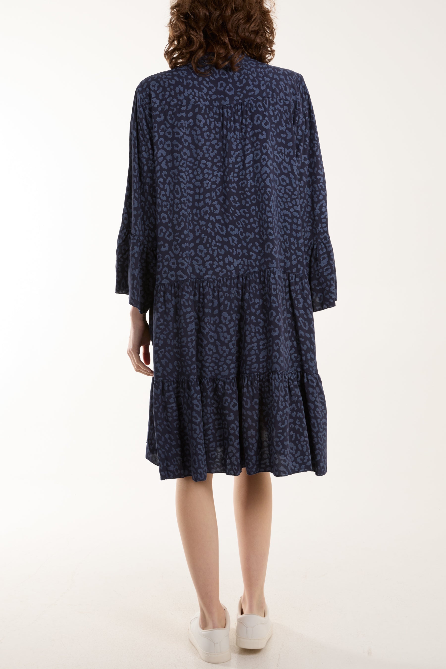 Leopard Print Long Sleeve Tiered Mini Dress Dresses WearAll