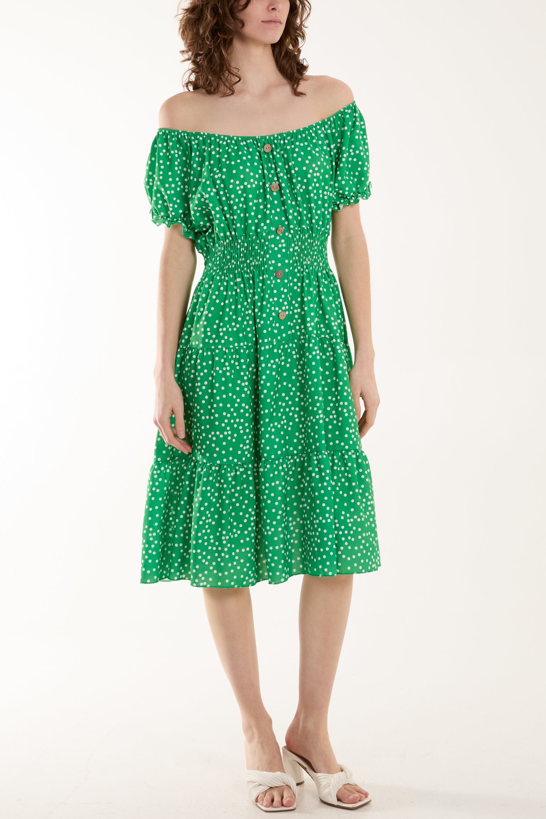 Polka Dot Button Through Mini Dress Dresses WearAll Jade One Size