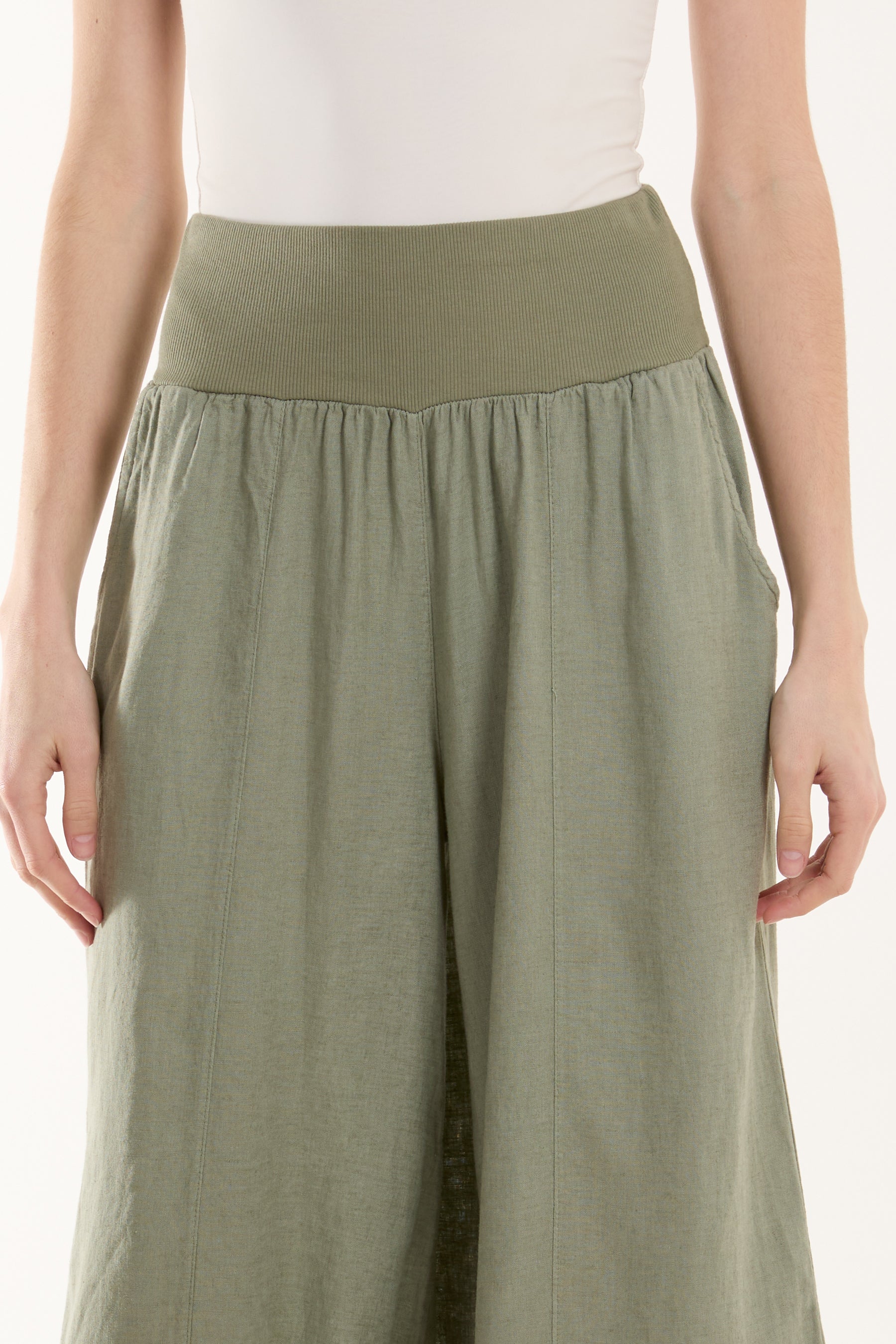 Linen Blend Wide Leg Waistband Trousers Trousers WearAll