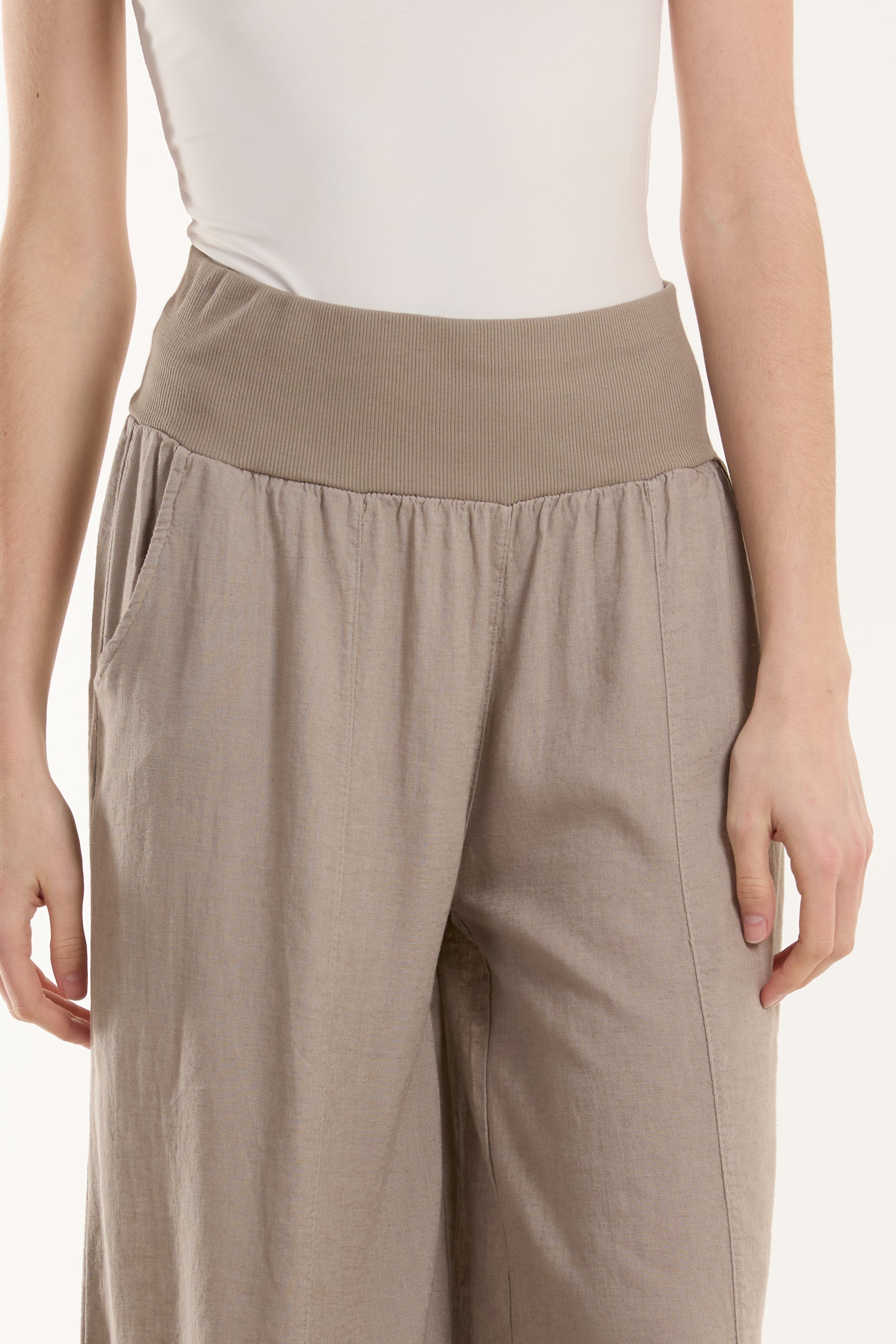 Linen Blend Wide Leg Waistband Trousers Trousers WearAll