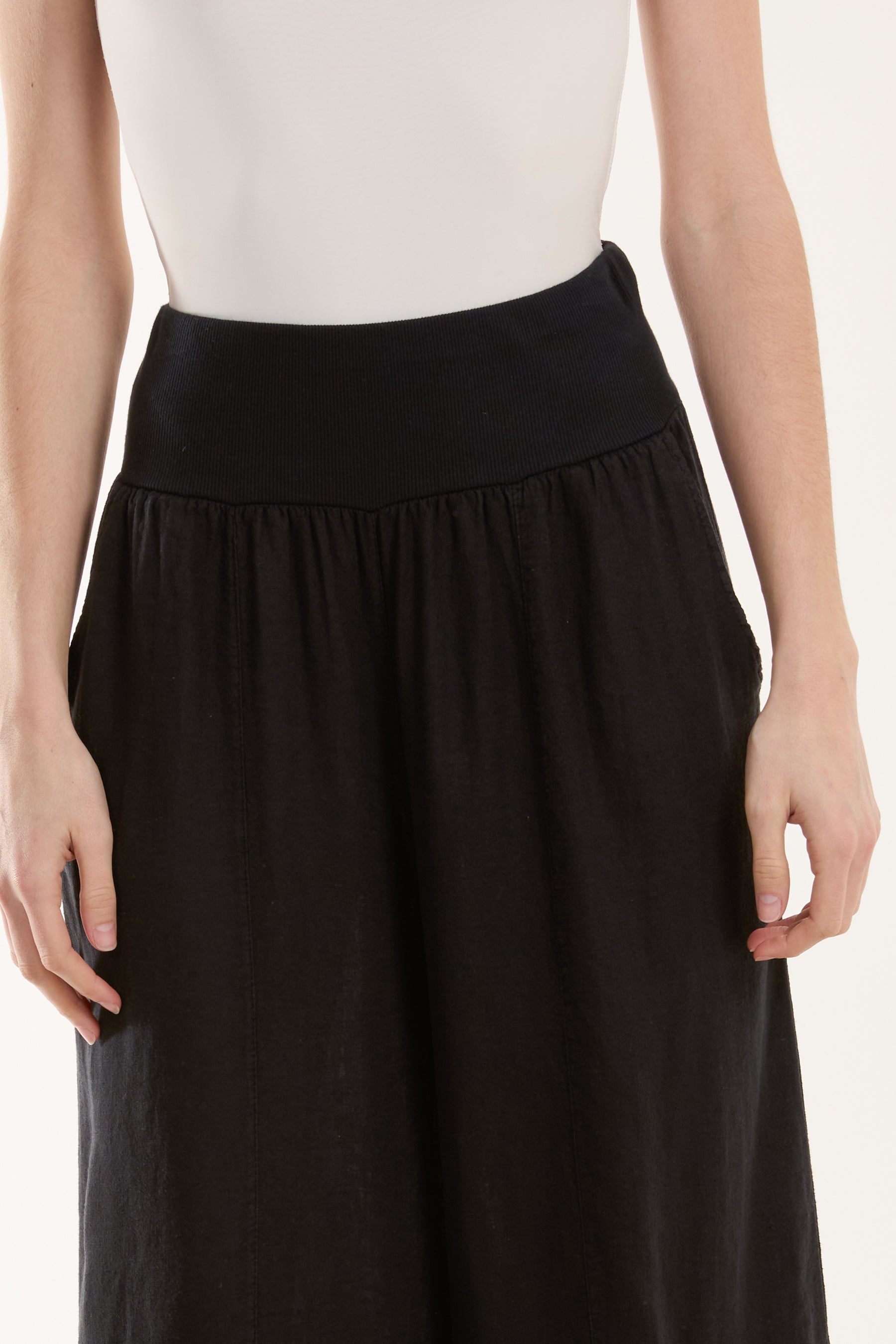 Linen Blend Wide Leg Waistband Trousers Trousers WearAll