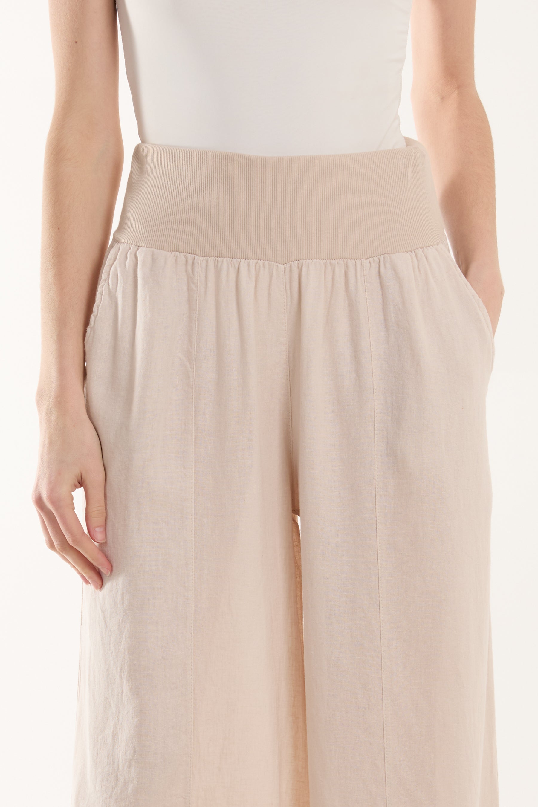 Linen Blend Wide Leg Waistband Trousers Trousers WearAll