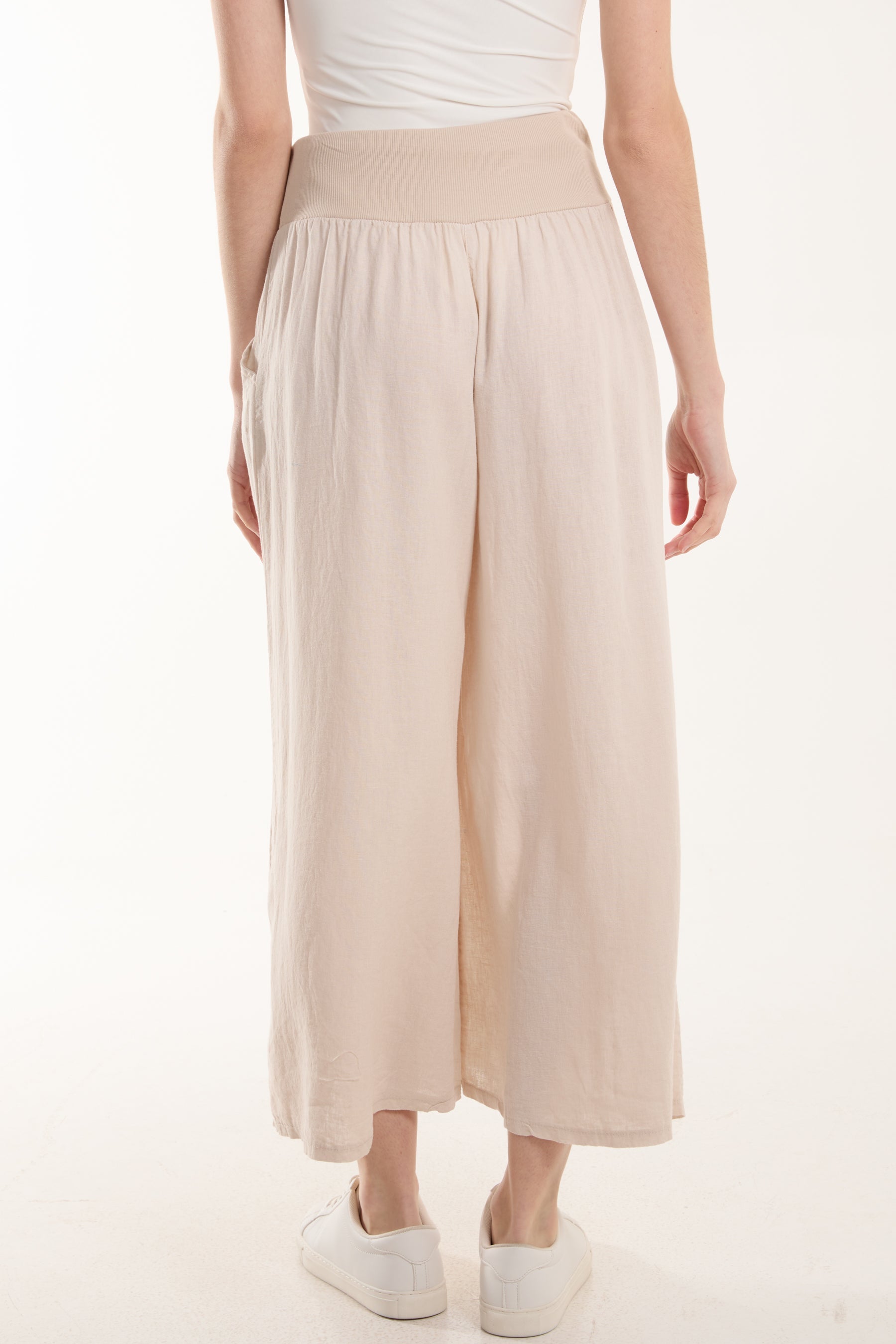 Linen Blend Wide Leg Waistband Trousers Trousers WearAll