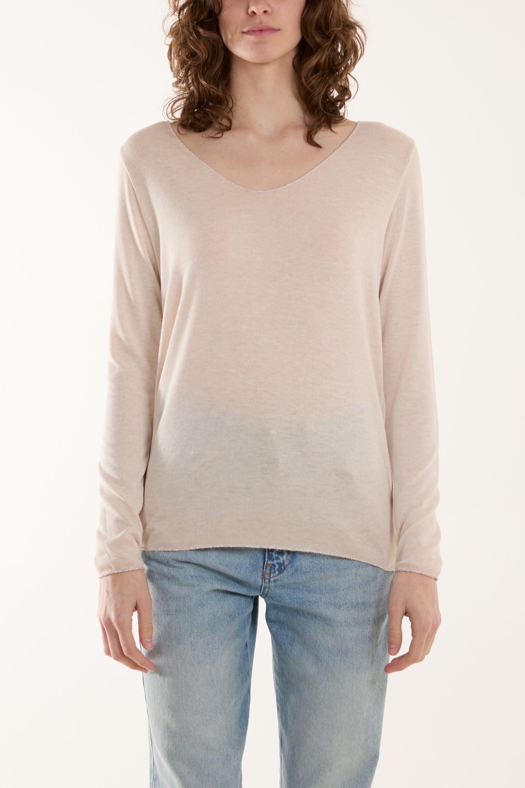 Acid Wash Shimmer Edge Fine Jumper Jumpers WearAll Beige One Size