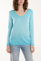 Acid Wash Shimmer Edge Fine Jumper Jumpers WearAll Turquoise One Size
