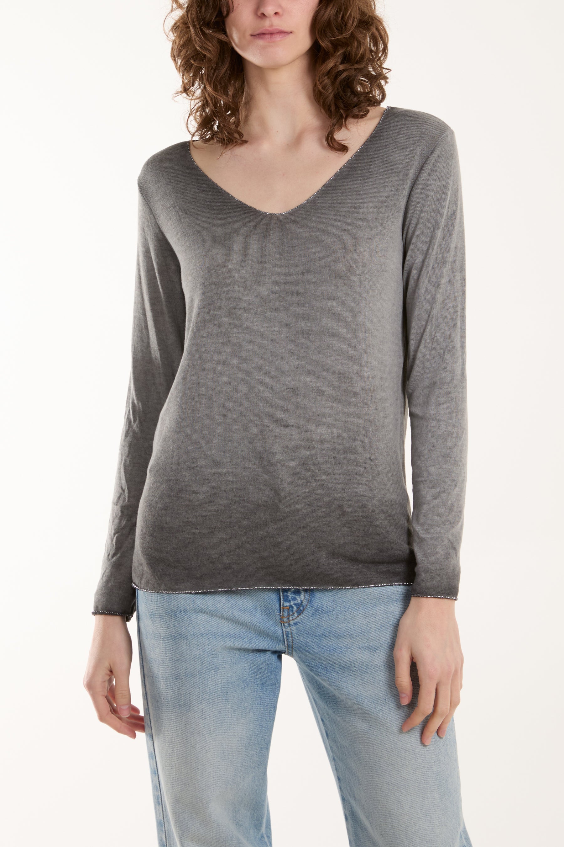 Acid Wash Shimmer Edge Fine Jumper Jumpers WearAll Charcoal One Size