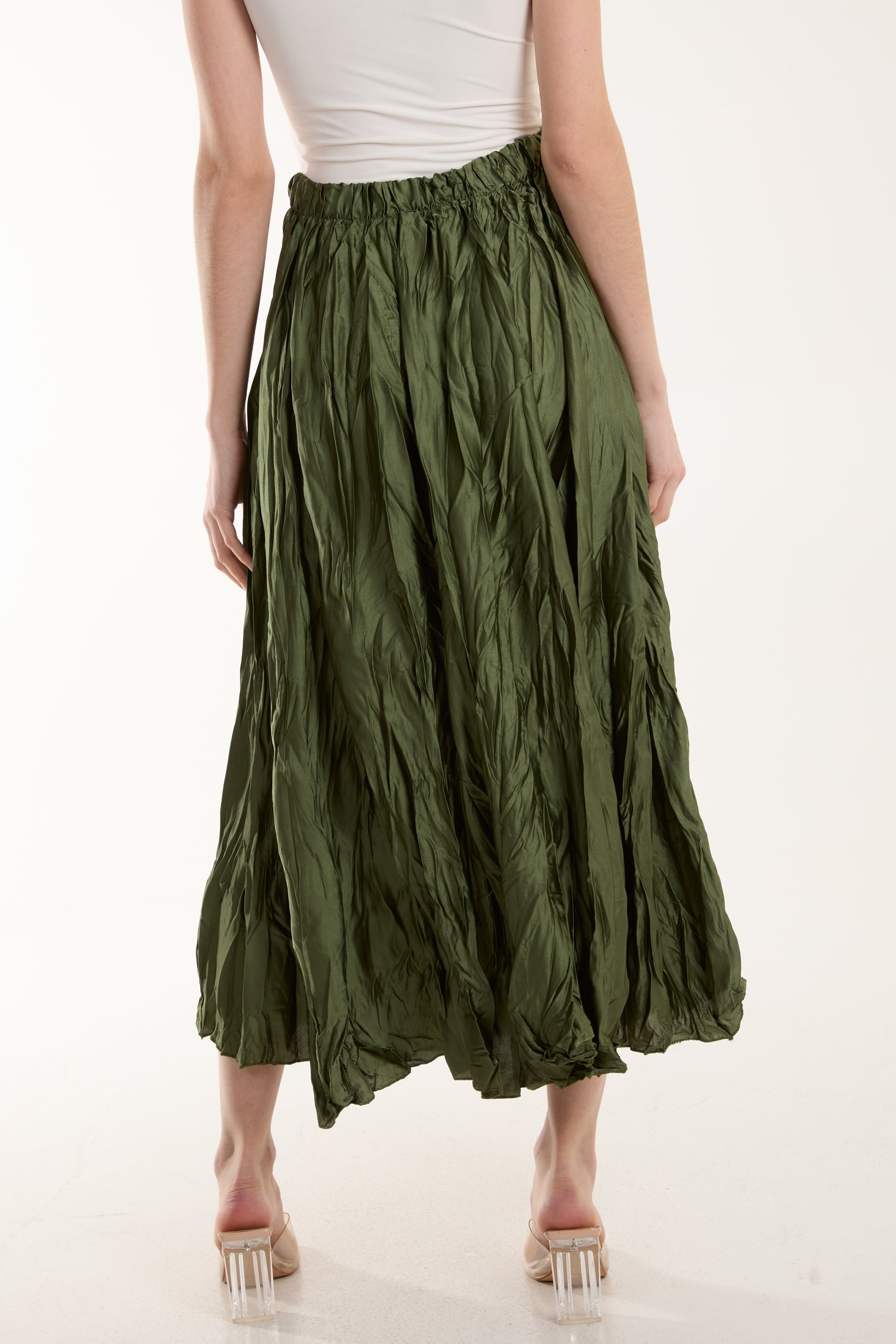 Crinkle Satin Midi Skirt Skirts WearAll