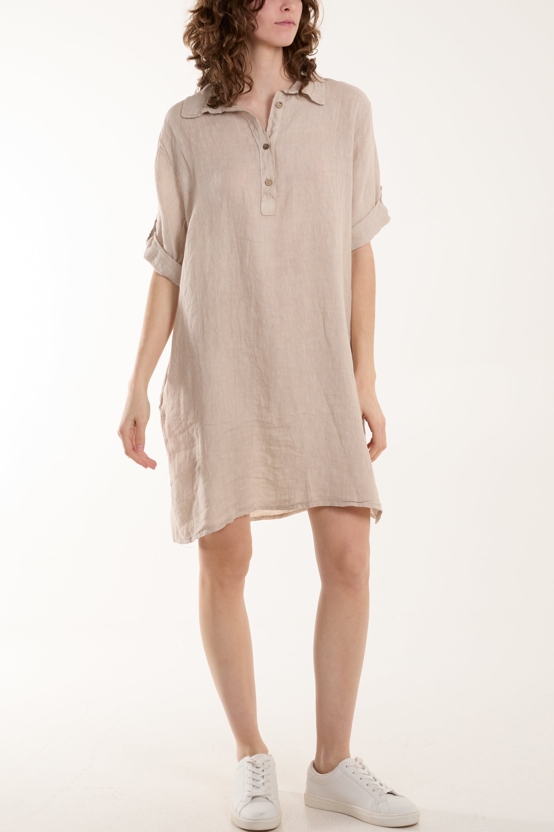 Linen Pocket Shirt Mini Dress Dresses WearAll Stone One Size