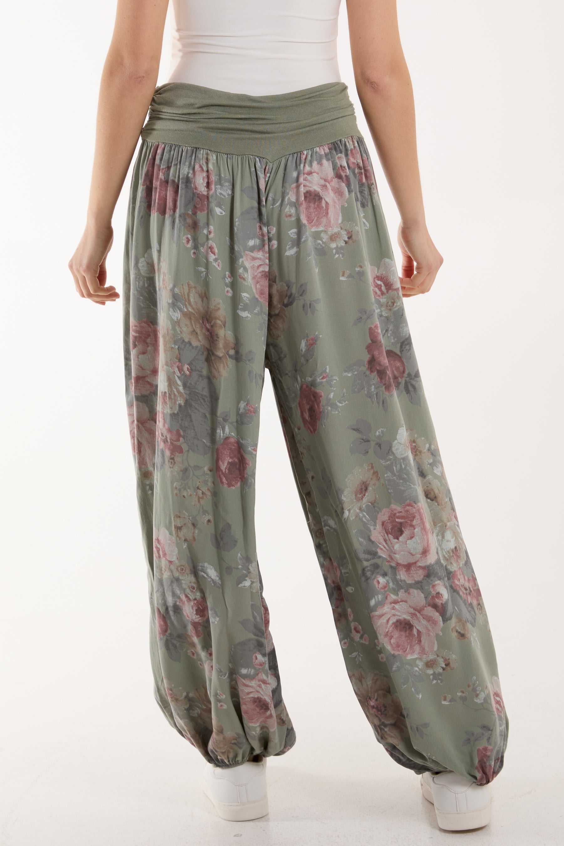 Roses Contrast Waist Harem Trousers Trousers WearAll