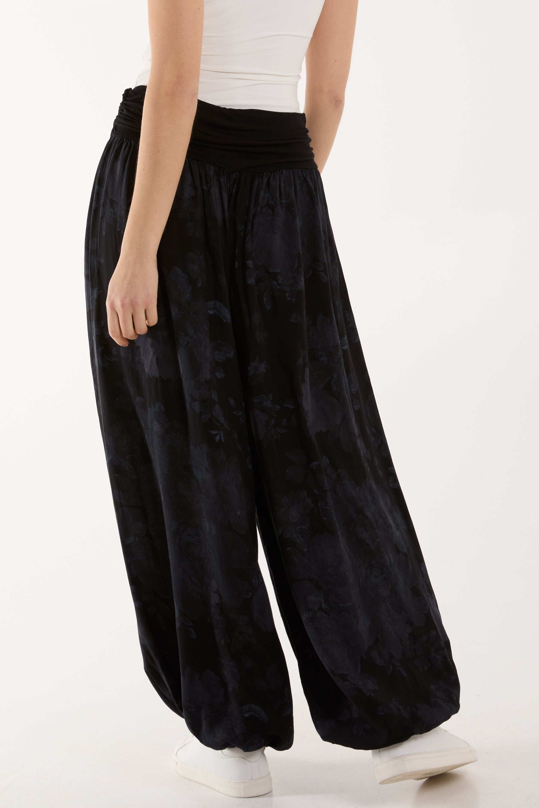 Roses Contrast Waist Harem Trousers Trousers WearAll