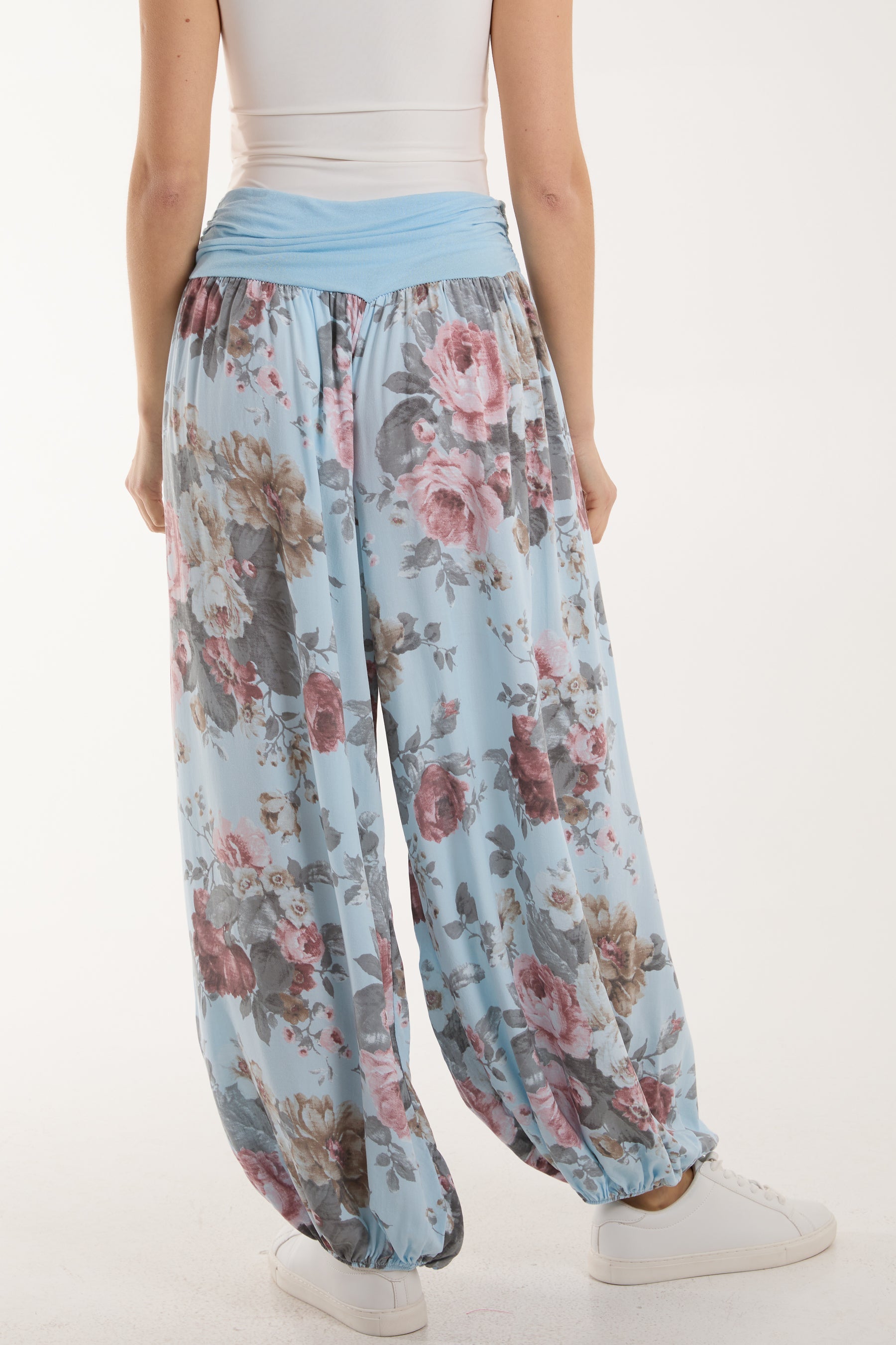 Roses Contrast Waist Harem Trousers Trousers WearAll