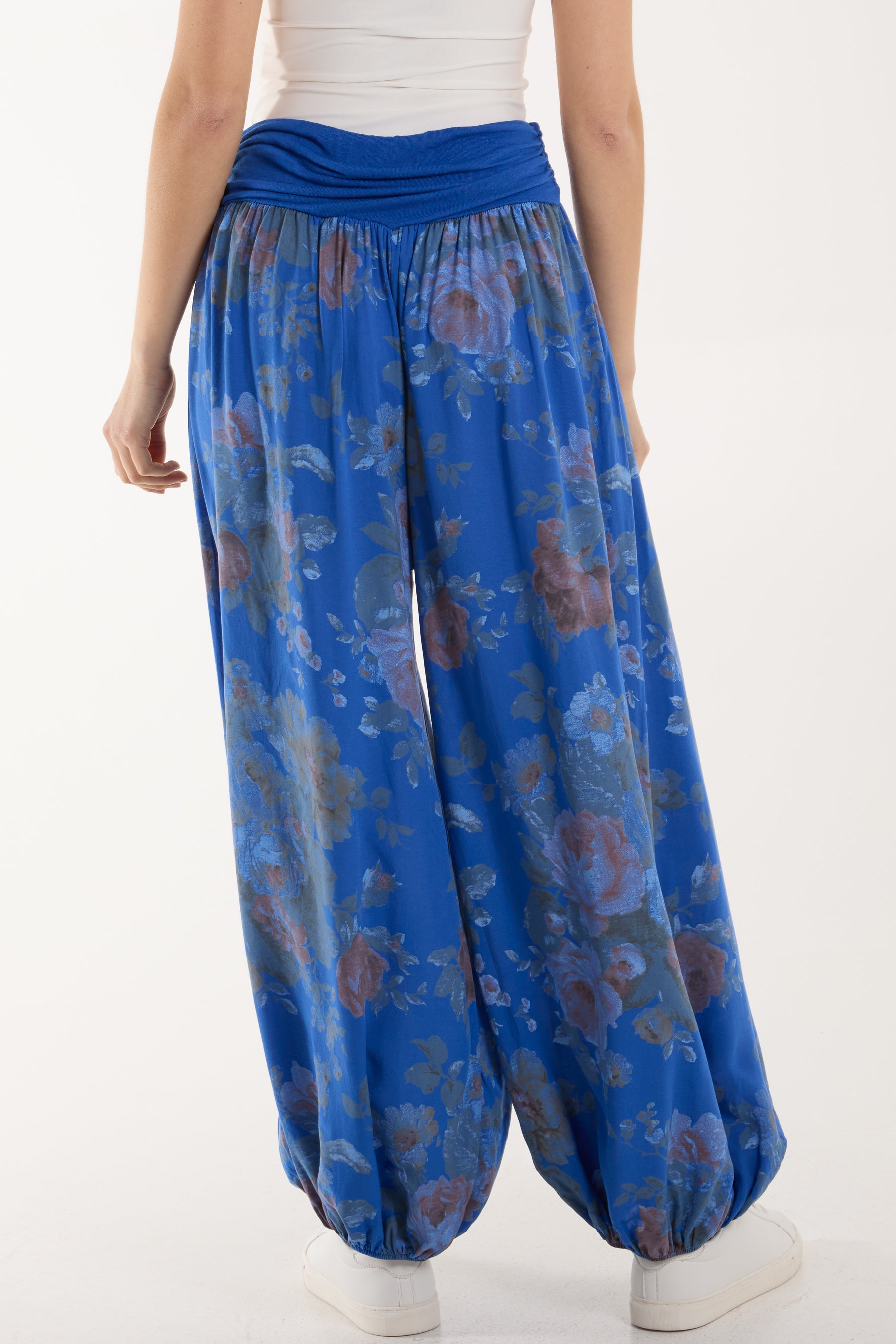 Roses Contrast Waist Harem Trousers Trousers WearAll