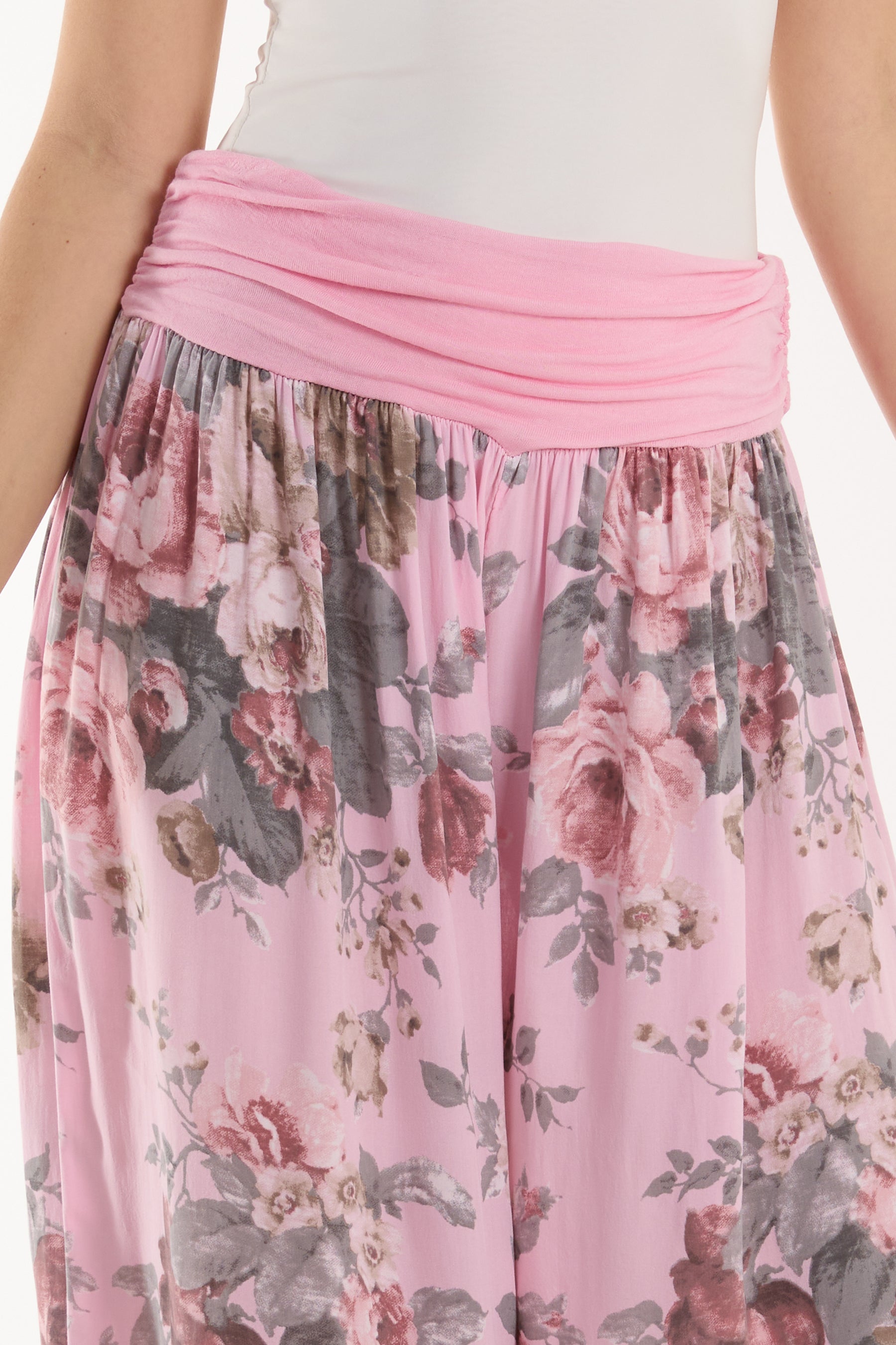 Roses Contrast Waist Harem Trousers Trousers WearAll