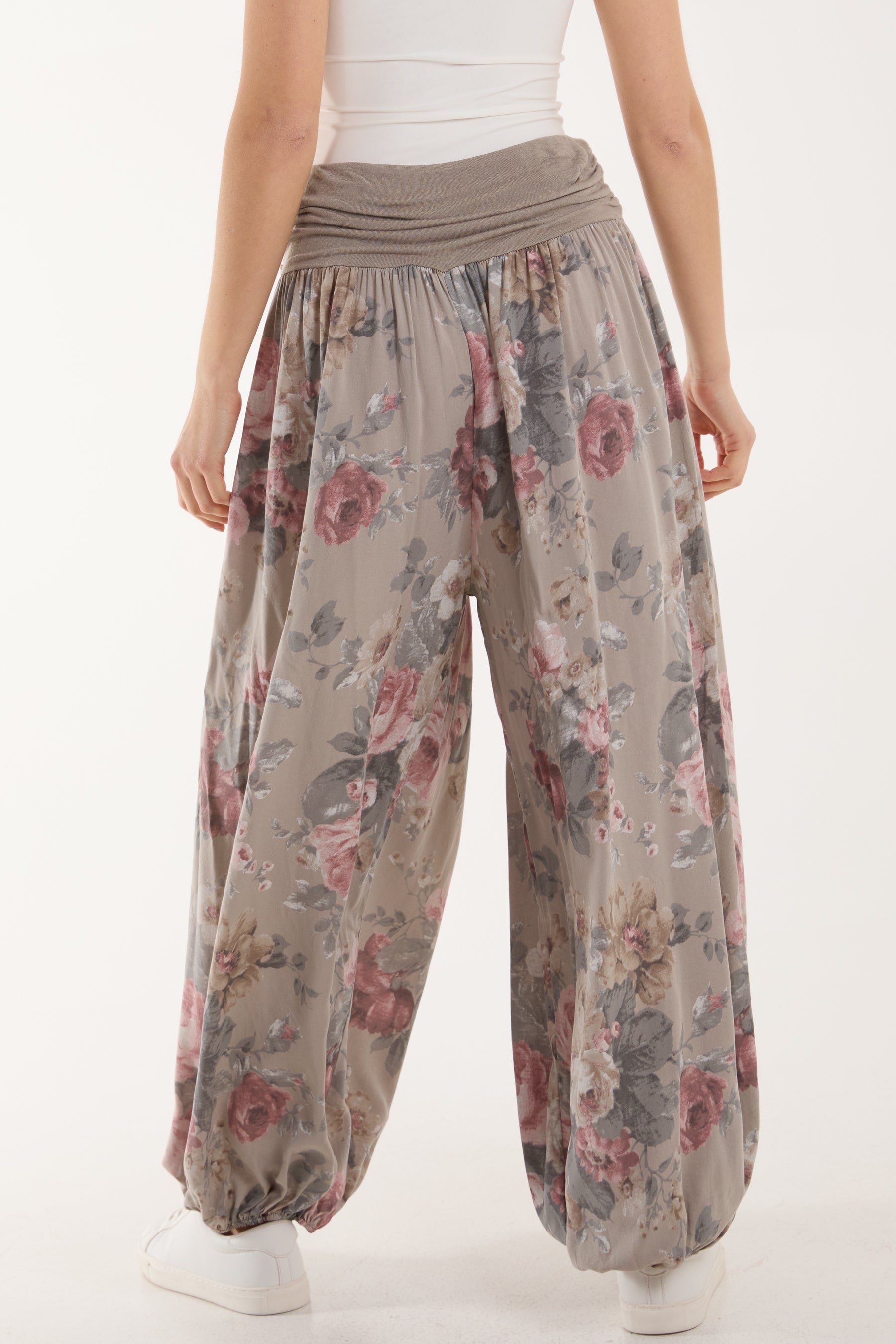 Roses Contrast Waist Harem Trousers Trousers WearAll