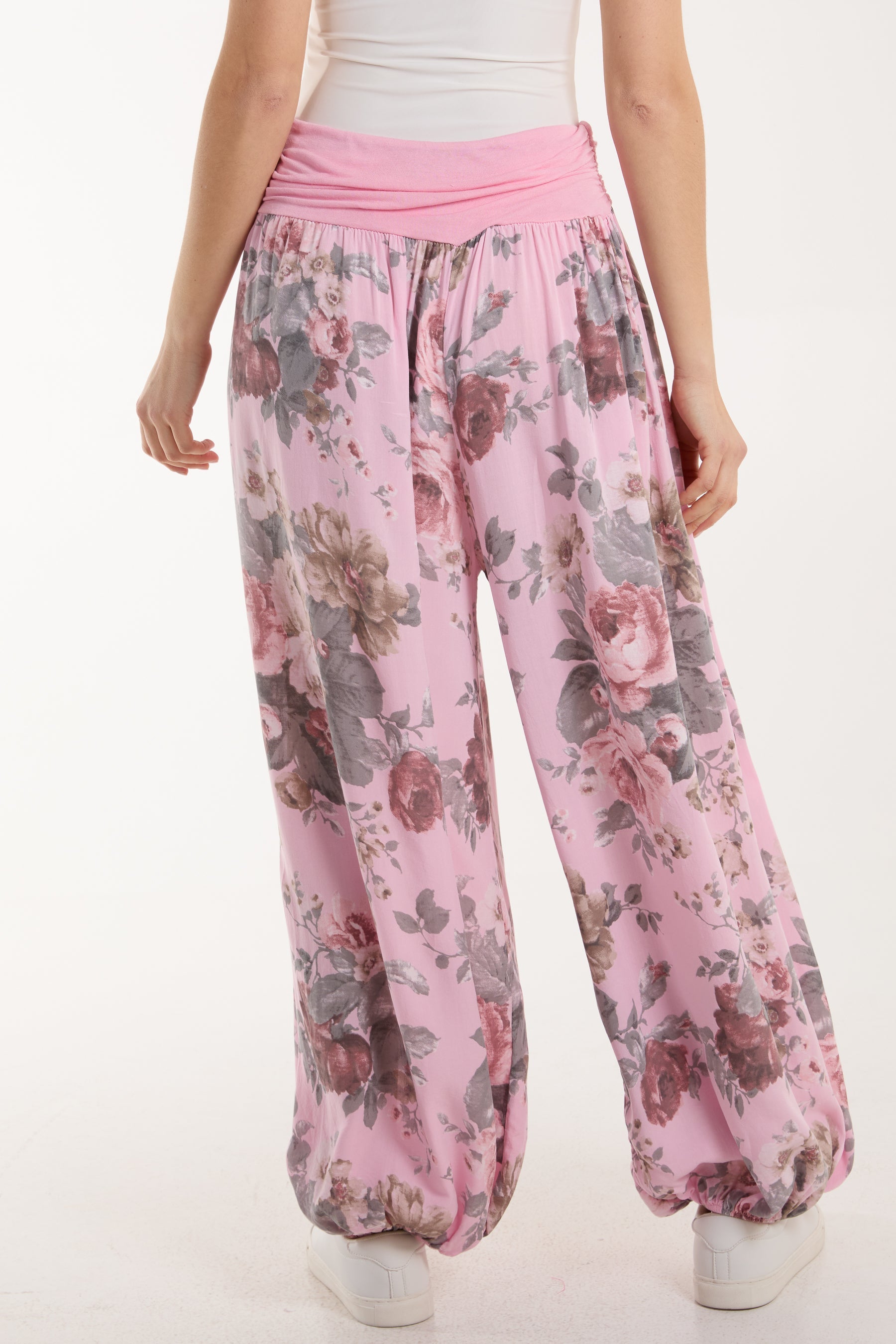 Roses Contrast Waist Harem Trousers Trousers WearAll