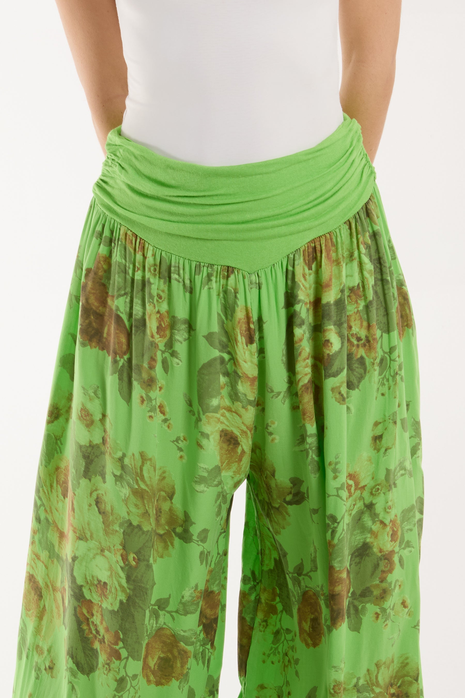 Roses Contrast Waist Harem Trousers Trousers WearAll