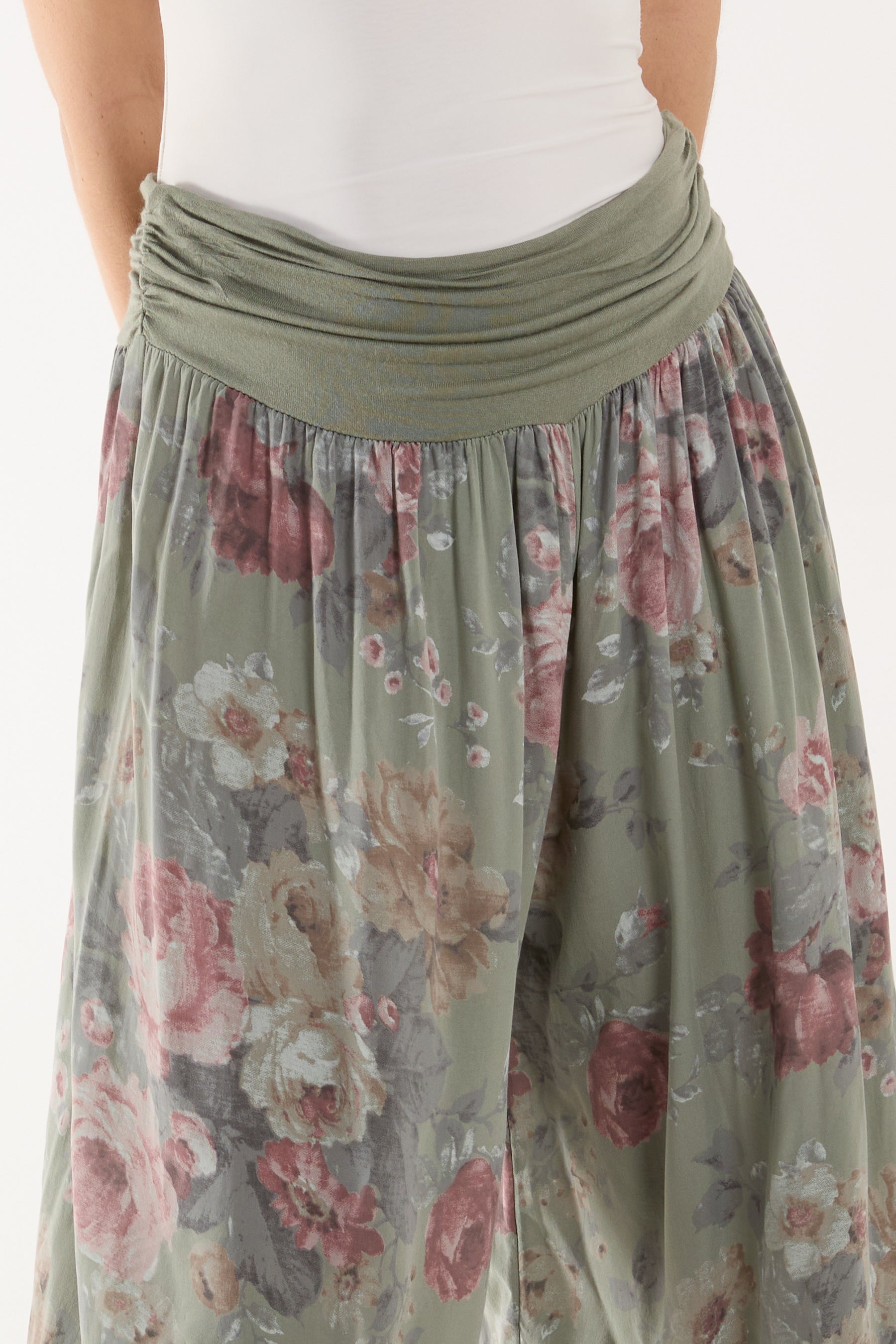 Roses Contrast Waist Harem Trousers Trousers WearAll